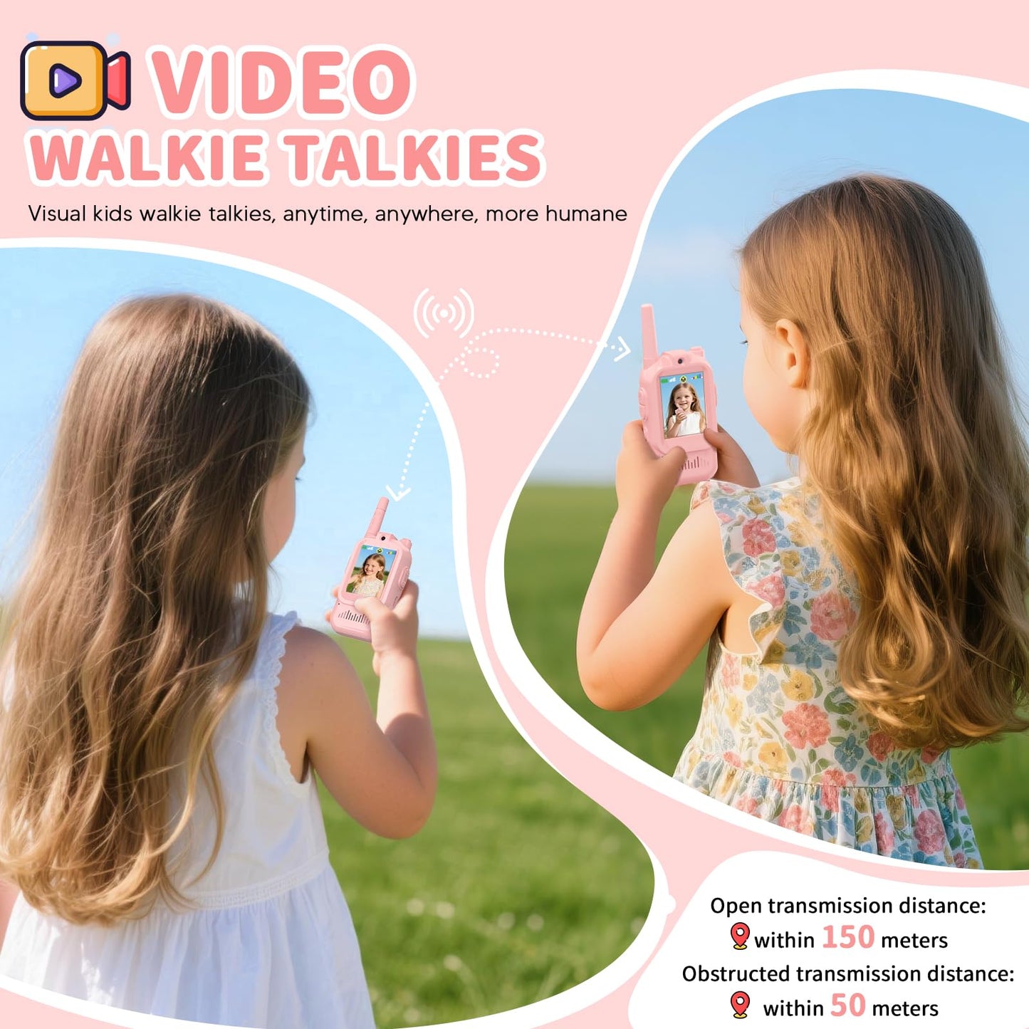 BlueFire Kids Walkie Talkies with Video – Screen Display Toy Radios with Voice Effects, One-on-One Pairing, Long Range – Birthday Toys Gifts for Boys & Girls Ages 3–12 (Pink)