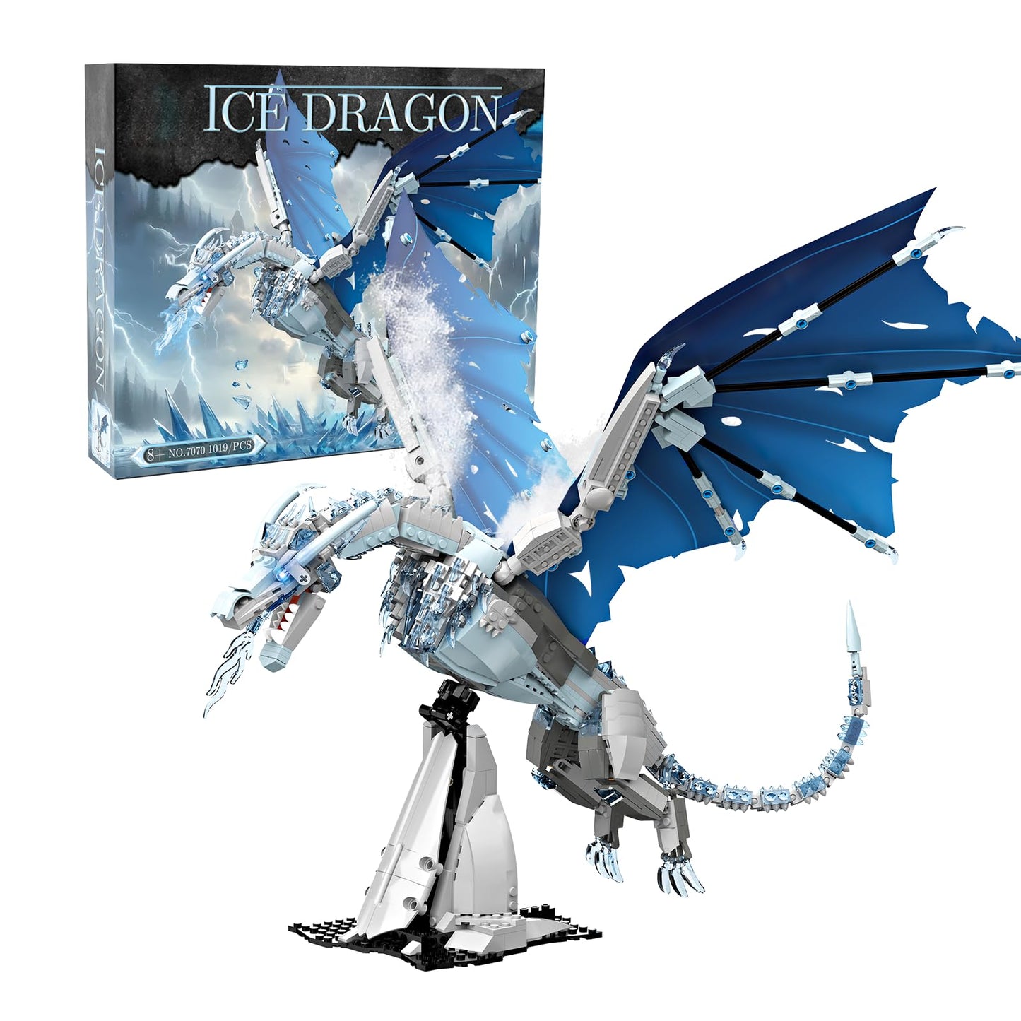 QFJ Ideas Ice Dragon Building Set，Compatible with Mainstream Brands Adults Collectible MOC Dragon Model STEM Toy for GOT Fans Home Decor,Creative Gift for Kids Boys & Girls 8-16 (1019 PCS)