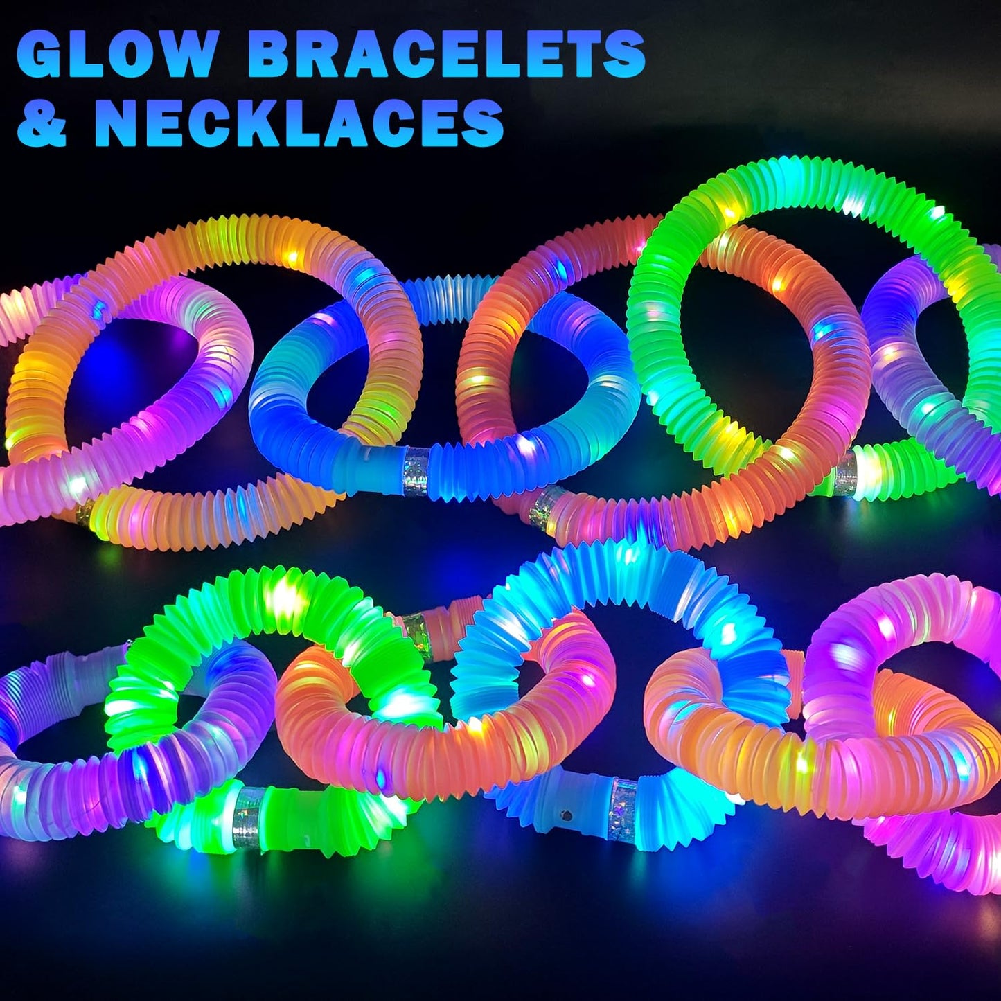 Glow Sticks Camping Essentials for Toddlers-6 PCS,Light Up Pop Tube Wand Toys Gifts for Kids,LED Bracelet Necklace Party Accessories,Fun Summer Outdoor Camp Games Activities Gear Stuff for Boys Girls