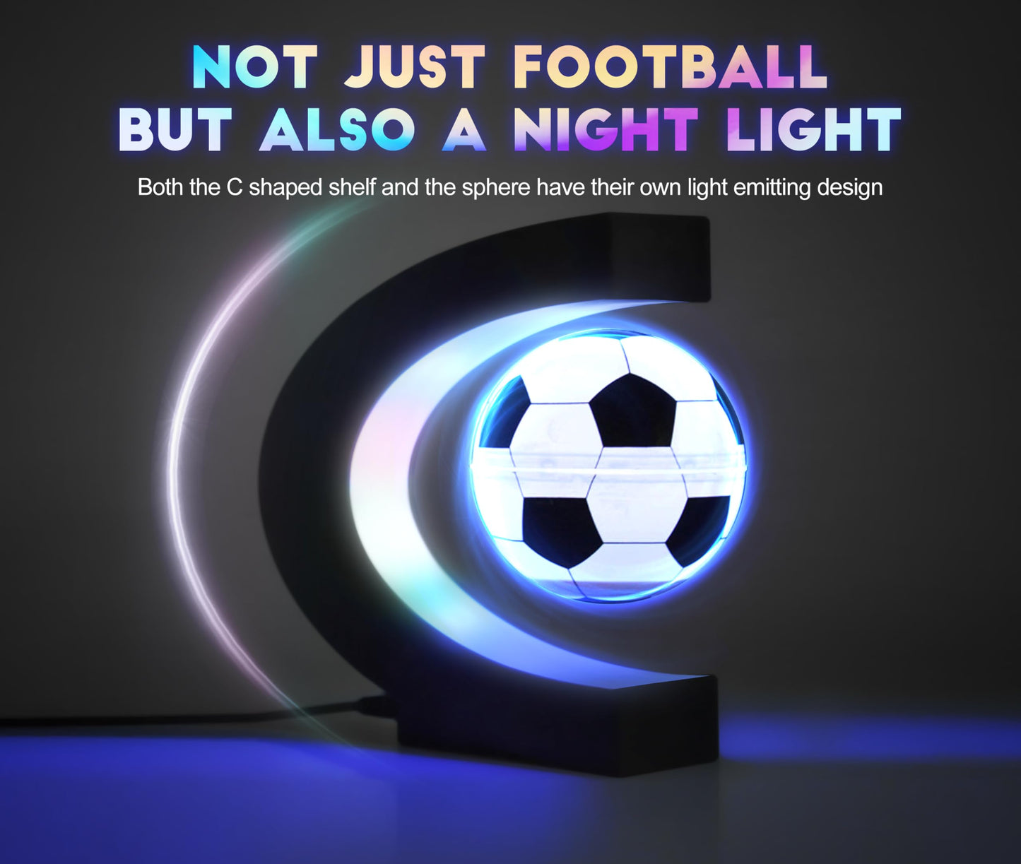 Magnetic Levitation Soccer Ball, Levitating Ball with C Shaped Shelf, Levitating Display Soccer with LED Lights for Men's Gift, Cool Decor (US Plug)