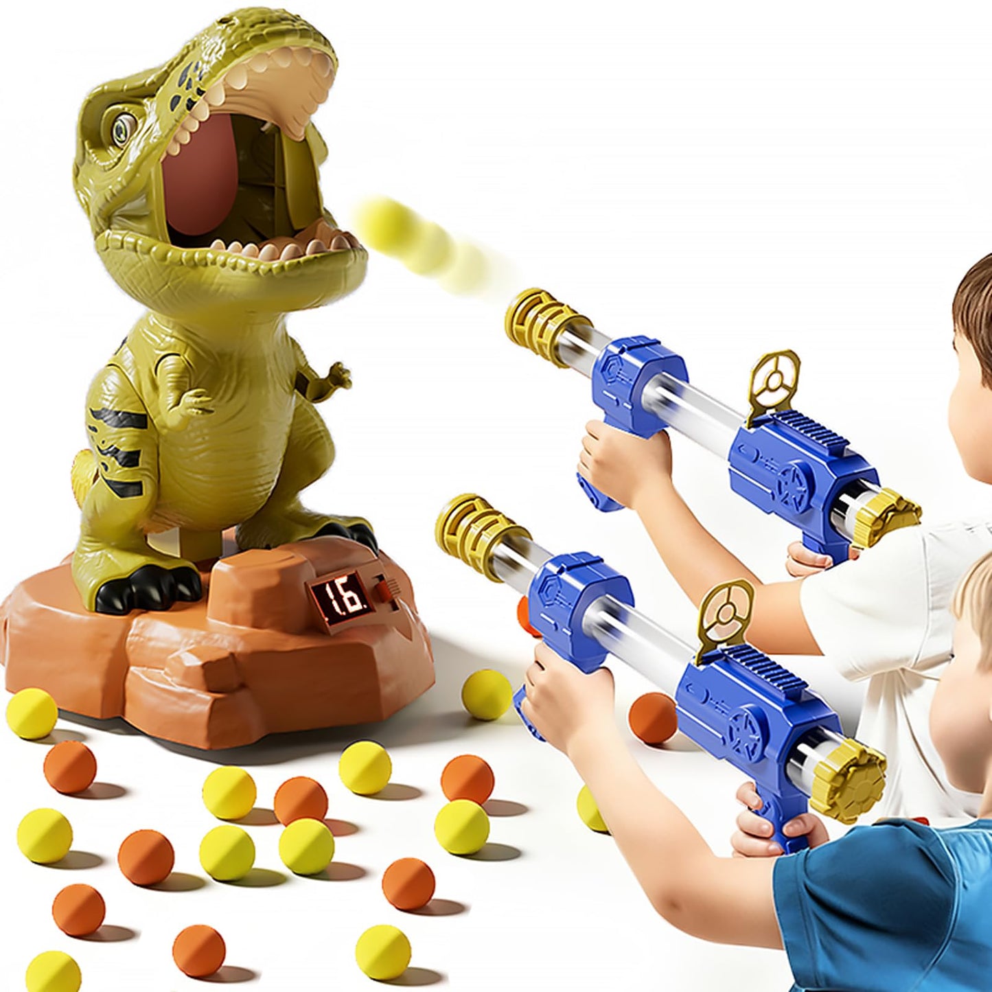 Siwuoke Dinosaur Shooting Game with Auto-Moving Target, 2 Air Blasters & 50 Foam Balls, Interactive Toy for Kids, Gift for Boys & Girls Ages 3 4 5 6 7 8 Years Old