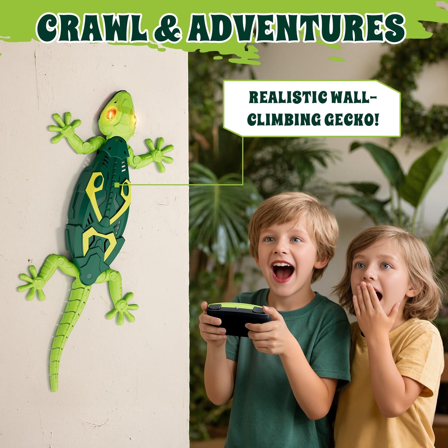 HYES Wall Crawler Gecko, Remote Control Robot Toys, Rechargeable RC Animals Toy, Realistic Wall Crawling Halloween Birthday Gifts for Boys Girls Ages 4-8 6-8