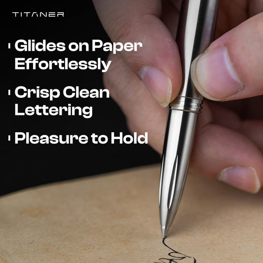 TITANER TiWard:Titanium Tactical Ballpoint Pen - Professional EDC Writing Tool Compatible with Multiple Refill for Signature Business Writing Journaling for Gifts or Collectibles.(Titanium)