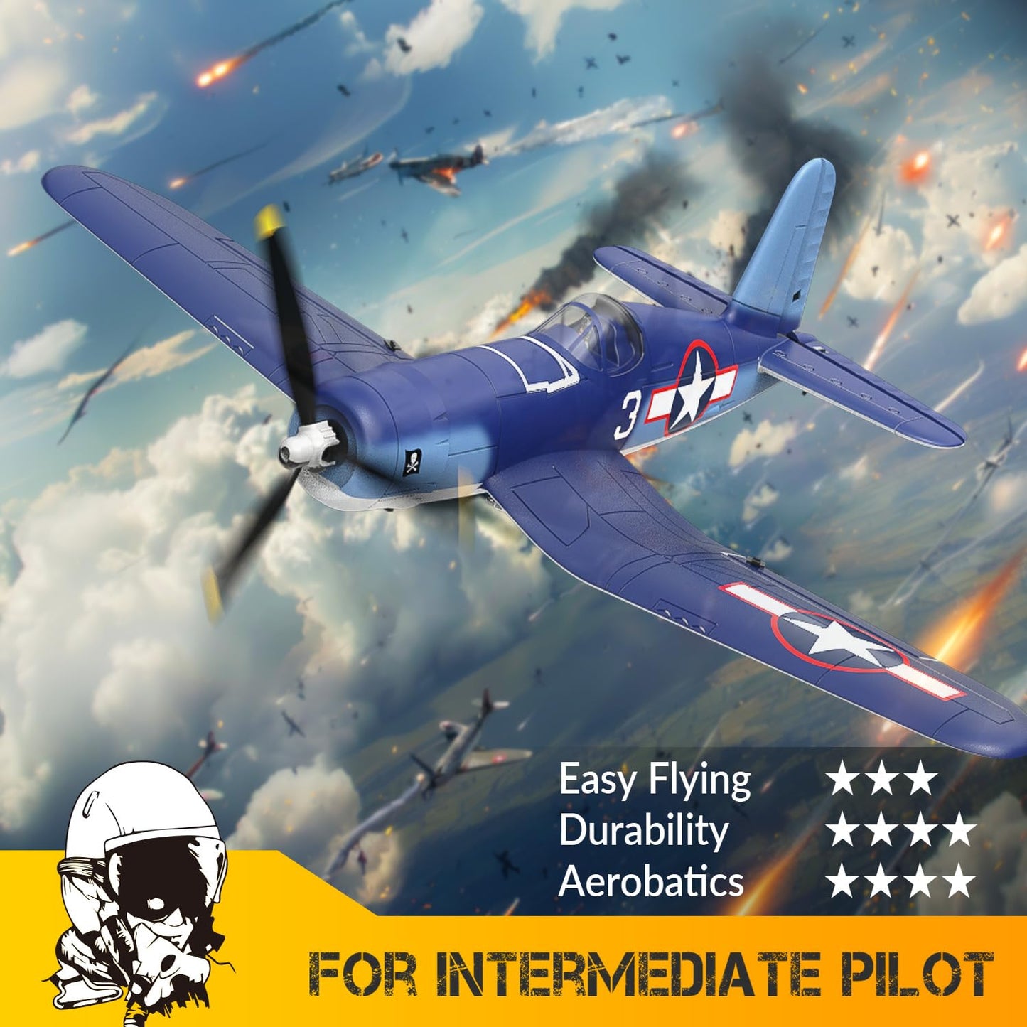 RCkuler RC Planes for Adults, 4 Channel RTF F4U Corsair RC Airplanes Fighters with 6-Axis Gyro, 3 Flight Modes and One-Key Aerobatic Function, Wingspan 400mm, Suitable for Outdoors and Gifts