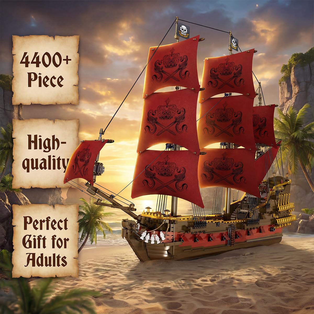 Miabrixbrix Queen Anne's Revenge Pirate Ship Model Kit Length 90cm, Pirates Building Boat Set for Adults & Collections Enthusiasts, Display Ship with Detachable Decks 4400+PCS