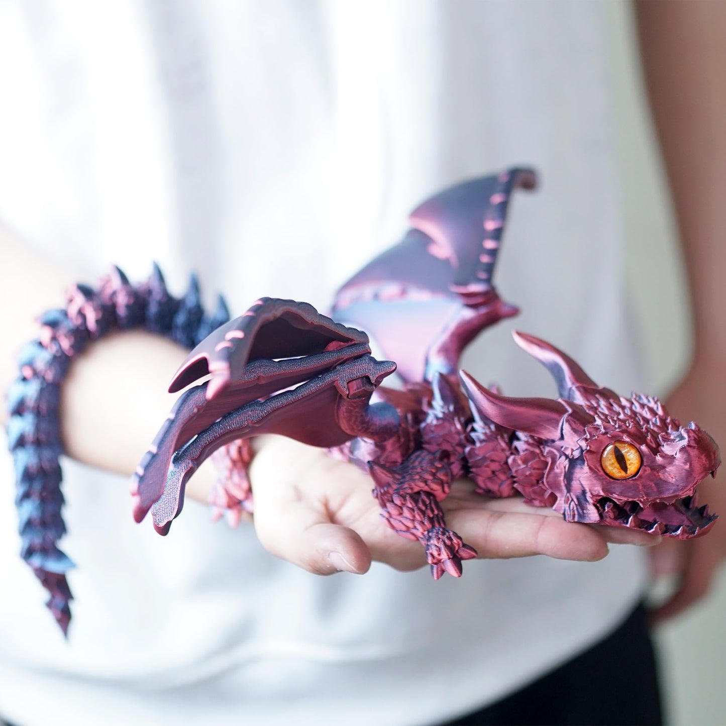 22inch 3D Printed Dragon with Wing,Cool Flying Dragon Movable Mouth,Flexible Joint Animal lacertid Pterosaur Figurines,Home Office Decor,Fidget Toys for Adults Teens,Surprise Fantasy Gifts (RBL)