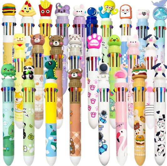 Rarler 20 Pcs Cute Cartoon 10-Color fidget Pens, Bulk Multicolor Ballpoint Pens, Party Favors for Kids 8-12, Goodie Bag Stuffers, Birthday Party Gifts, Classroom Prizes