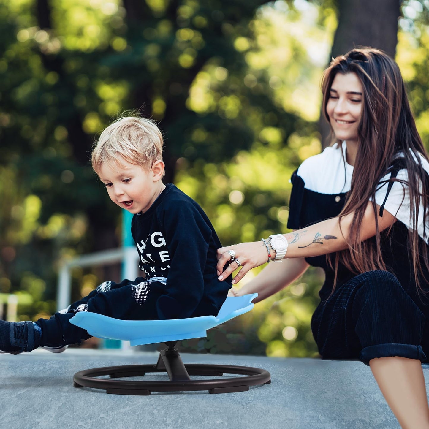 HAPPYMATY Autism Kids Swivel Chair Sensory Toy for Kids Spinning Chair Toys & Games Balance Physical Therapy Equipment, Indoor Outdoor Play Equipment for 3+, Sky Blue