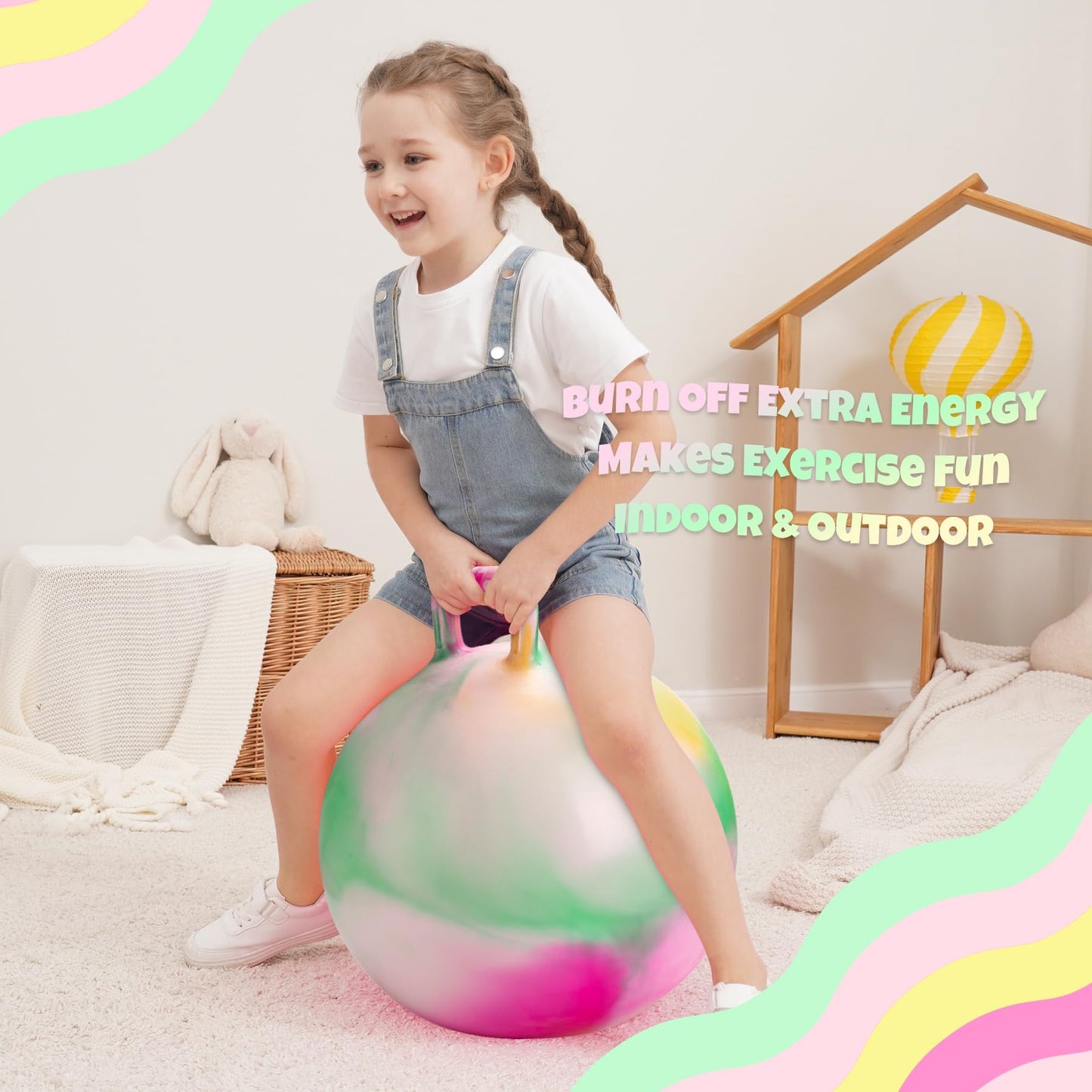 ZOOJOY Clouds Hopper Ball, Hopping Toys for Kids, 22 Inch Bouncy Ball with Handle for Boys Girls Aged 10+, Inflatable Clouds Bounce Hopper Toy with Pump