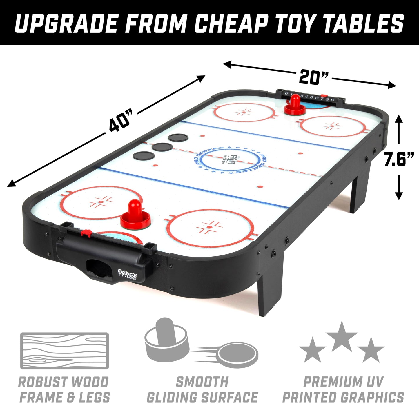 GoSports 40 Inch Table Top Air Hockey Game for Kids - Black
