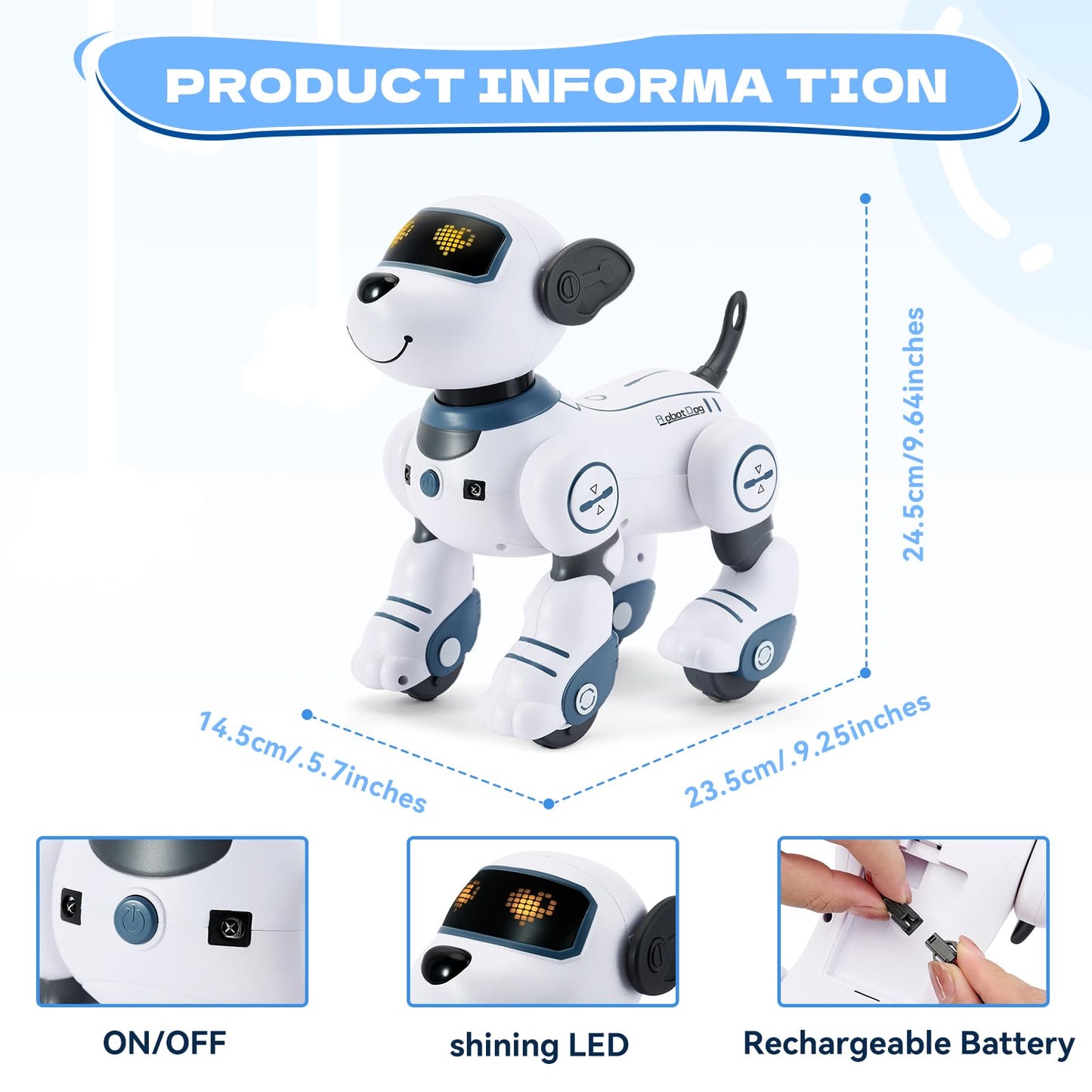 FUUY Robot Dog for Kids Robot Dog Remote Control Toy Interactive Robot Pet Robotics Toys Intelligent Robo Dog Programmable Sing & Dance Design Birthday Gifts Kids Age 3 5 4-6 Year, Blue