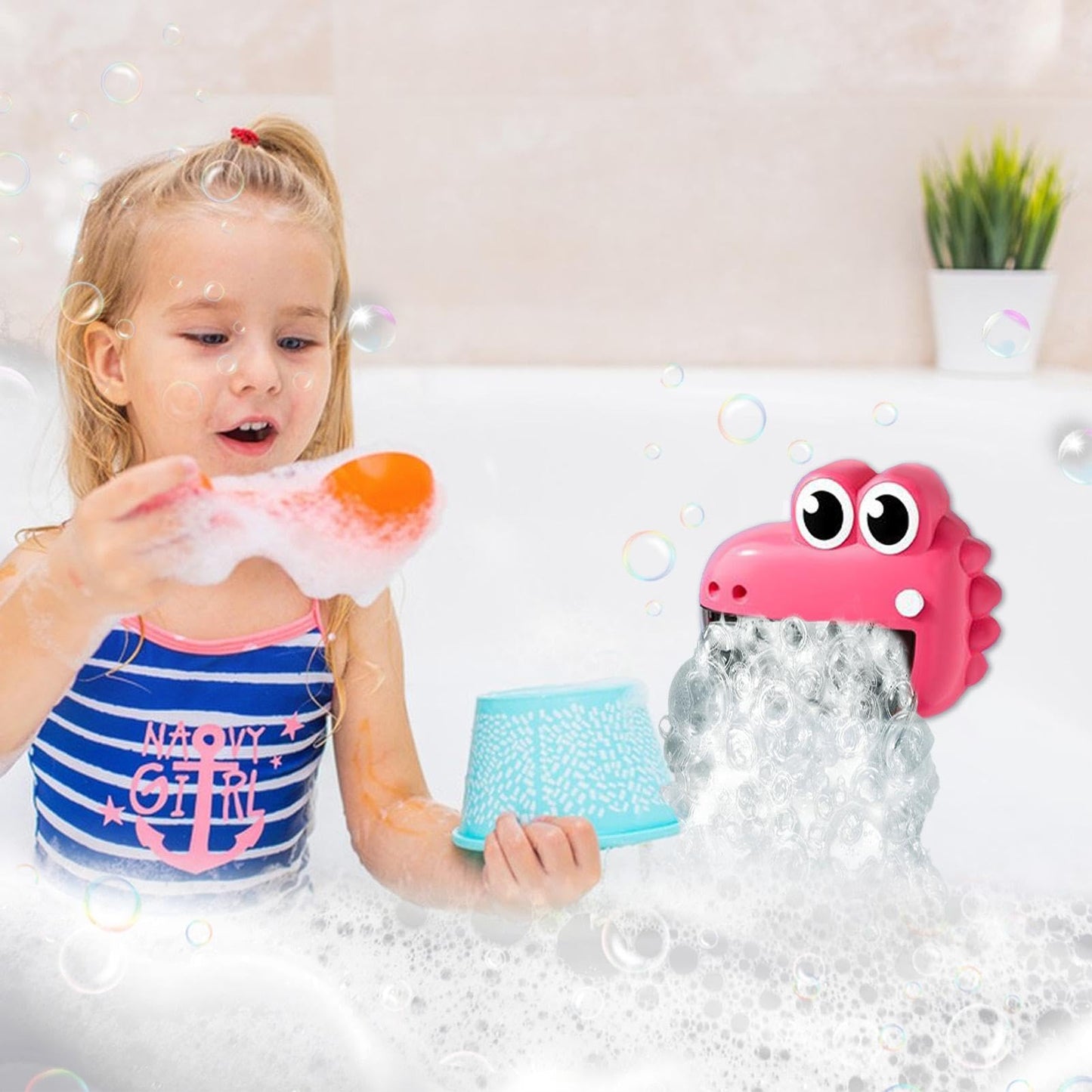 Bubble Bath Machine - bathtimes Cute Frogs Crocodiles Toys, Automatic Bath Bubble Maker, Interactive Water Play Solution, impacts Resistant ABS Body | Bathtub Toy for Boys & Girls Bathroom Fun