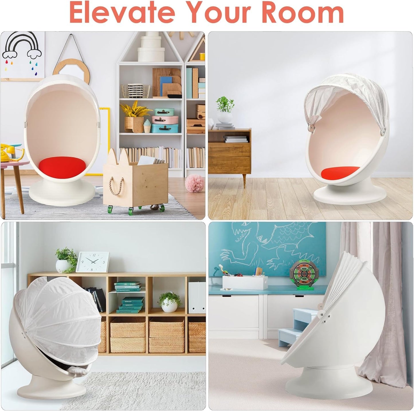 home stuff Swivel Chair White/Red Spinning Chair for Kids Improving Physical Coordination with Non Slip Sitting and More Safer and Ideal Companion for Children, Medium