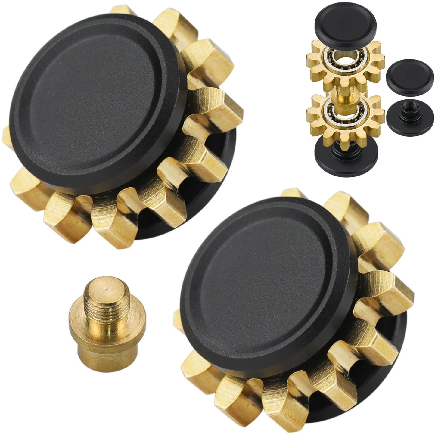 FREELOVE Gear Metal Fidget Spinner Toys for Adults, Small Mini Tiny Pockget Figette, Bike Chain, Copper Brass Hands Gyro, Quiet Silent Cool Cube for Anxiety Men (1 Gear, Black-Brass)