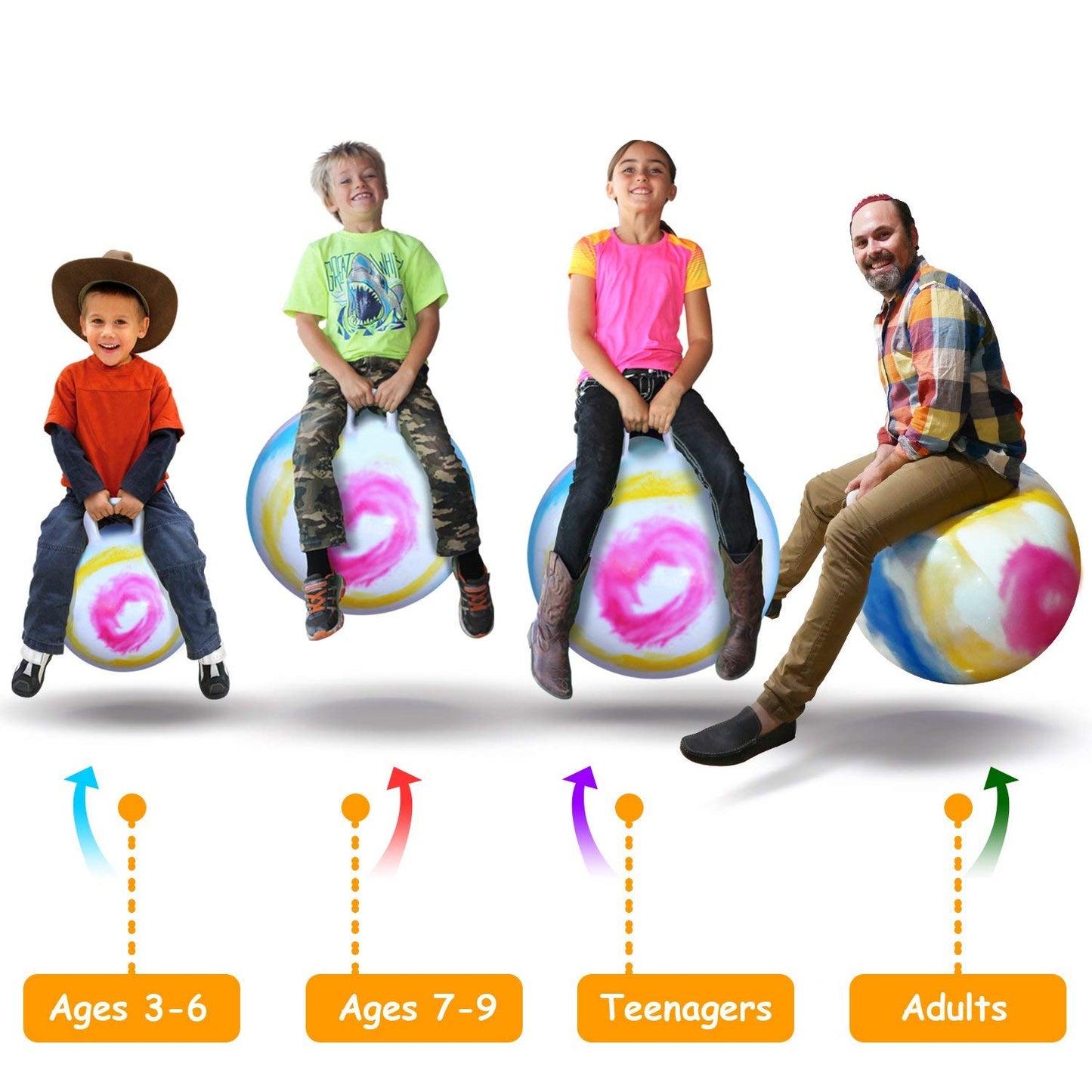 WALIKI Hopper Ball for Teens | 22-Inch Jumping Sit and Bounce Ball | Hop Ball for Outdoor Fun & Tie Dye