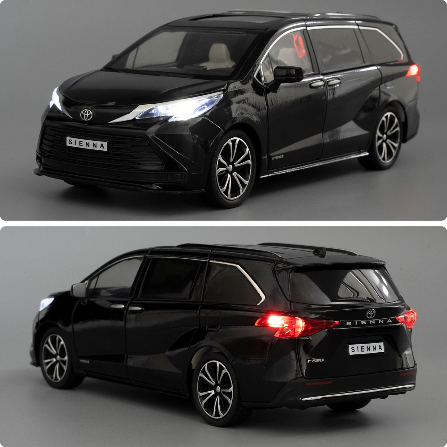 BDTCTK 1:24 Compatible for Sienna MPV Car Model, Pull Back Diecast Toy Car with Sounds＆Lights for Kids Boys Girls and Adults, Gift Black.