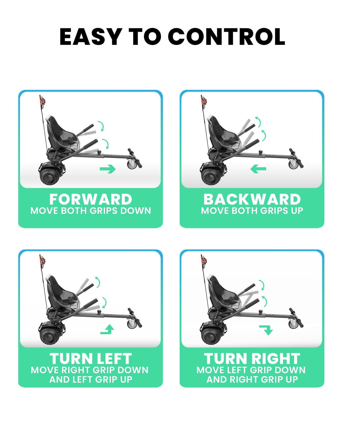 Awwscooter K1 Go-Kart Seat Attachment for Self-Balancing Scooters, Adjustable Frame Fits 6.5"/8"/10" Boards, Easy Install, Kids & Family Fun (Scooter Not Included)–Classic Black