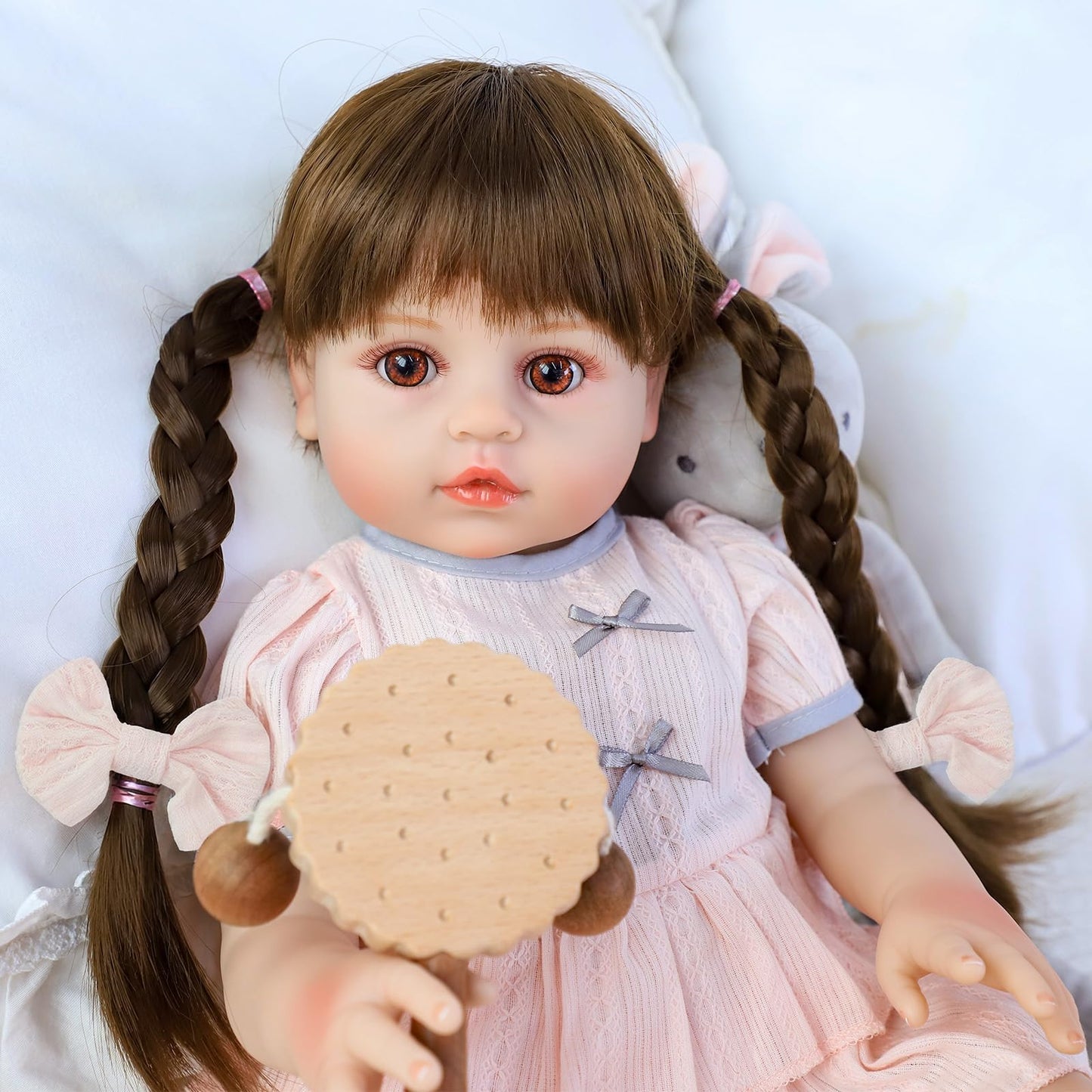 SCOM 18 Inch Reborn Baby Doll Girl with Long Hair, Lifelike Vinyl Baby Doll with Realistic Facial Details & Weighted Body, with Accessories, for Kids 3+, New Parents Training & Elderly Companion Play