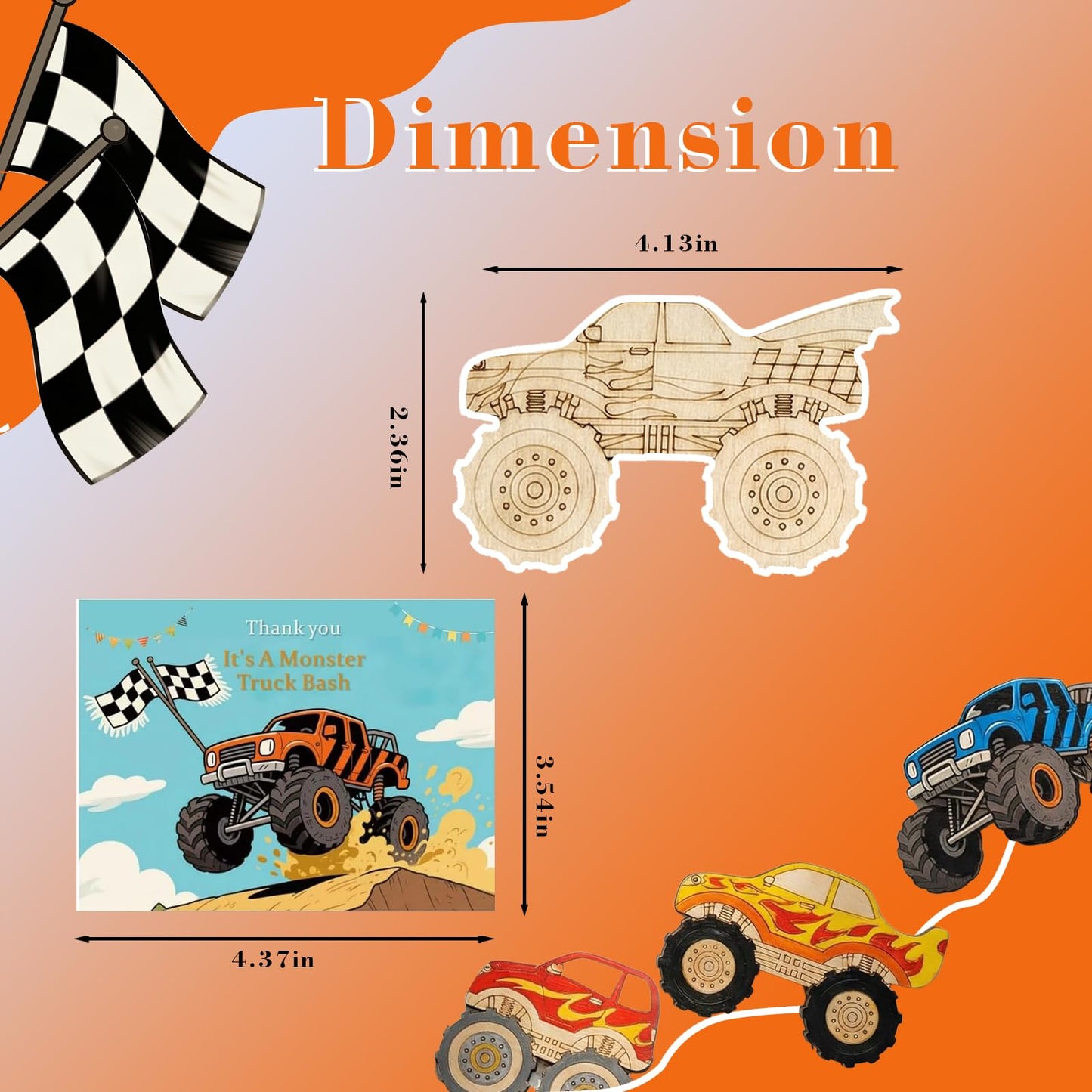 WORGO 24 PCS Monster Truck Party Favors, DIY Painting Kits with 6 Unique Wooden Trucks, Crafts for Kids Ages 4-8 Birthday Party Interactive Game and Goodie Bag Fillers