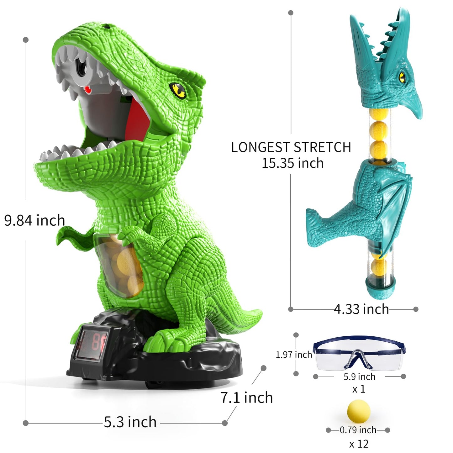 JUKUDAHU Dinosaur Shooting Boy Toys for Kids Age 3 4 5 6 7 8 - Moveable Shooting Game with Scoreboard, Light and Sound, 12 Foam Balls, Boy Toddler Toys 5-7 6-8 8-10, Competition Game Gifts (Green)