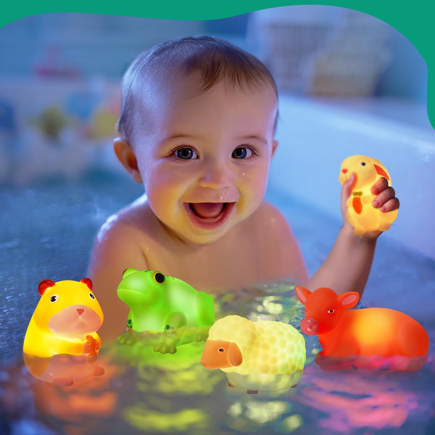 VIBOYLAR Bath Toys for Toddlers 1-3: 6 PCS Light-Up Farm Animal Bath Toy Set, Baby Bath Toys, Bathtub Pool Bath Toy for Kids, Christmas Birthday Gifts for Boys & Girls Ages 1 2 3+ Years Old