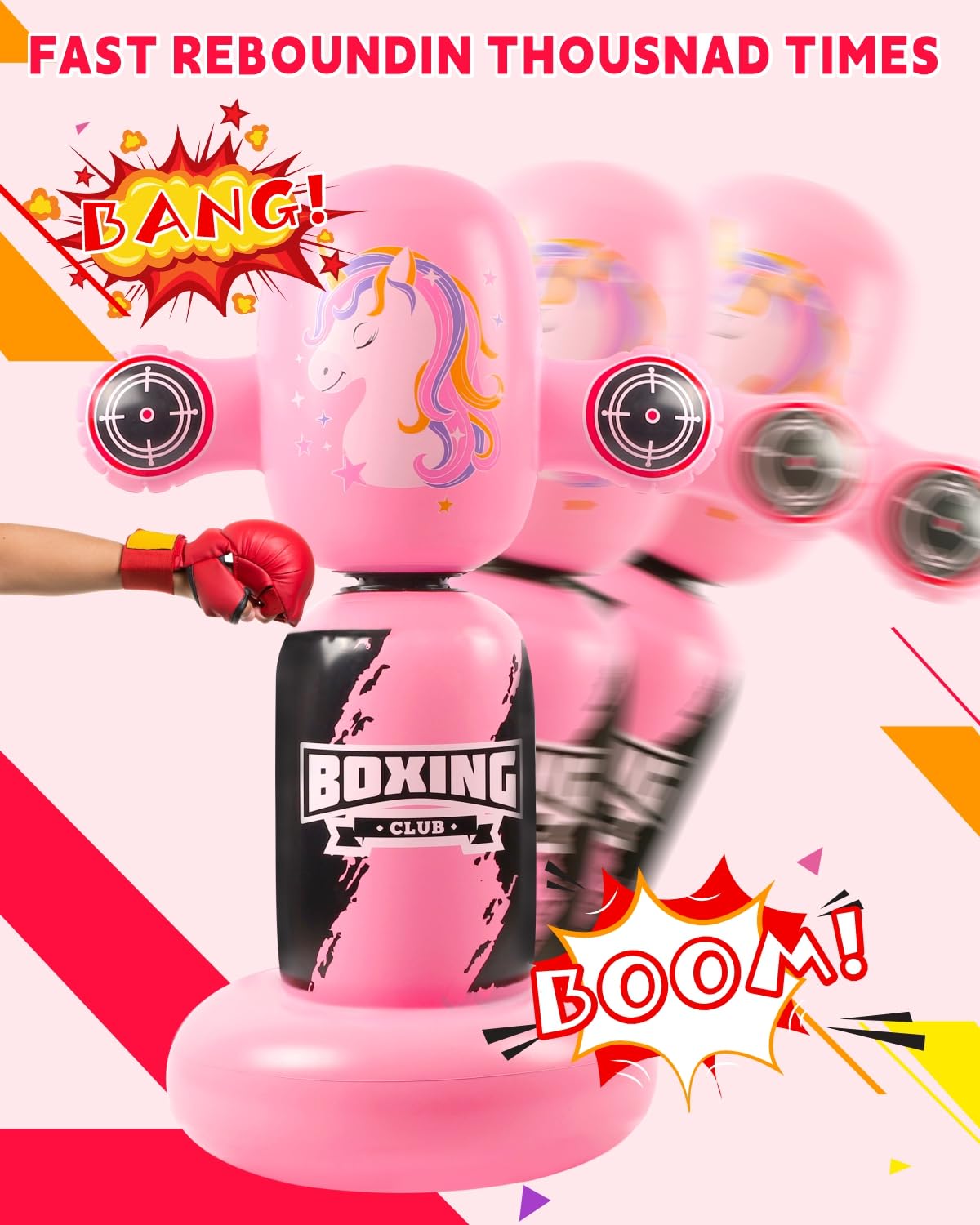 VCOLAN Punching Bag for Kids,48inch Kids Punching Bag,New Upgraded 360°Rotating Inflatable Boxing Bag Toy for Girls, Christmas Birthday Gift for Kids Age 3-6