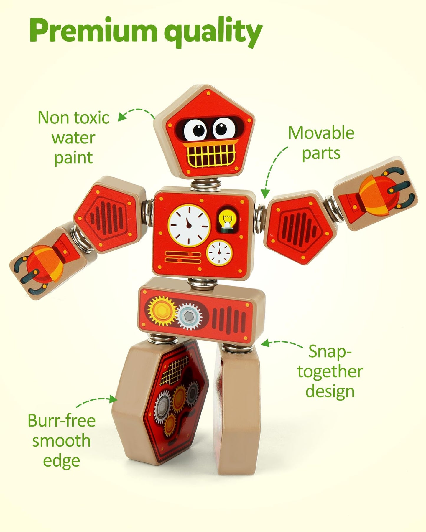 Coogam Snap Together Robot Builders for Toddlers, Wooden Take Apart Robot Build Block Playset, Fine Motor Skill STEM Educational Montessori Toy Gift for 3 4 5 Years Old Kids