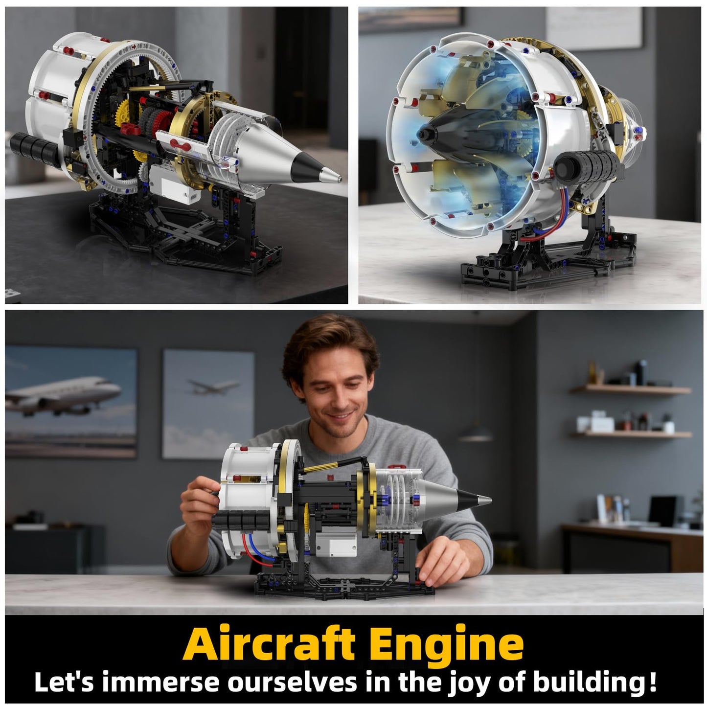 Suplanet Aircraft Engine Toys Building Sets,Turbofan Engine Model that Run with Motor and Lights,Mechanical Science Education STEM DIY Project Building Kit for Adults and Kids Aged 8-14 (564 pcs)
