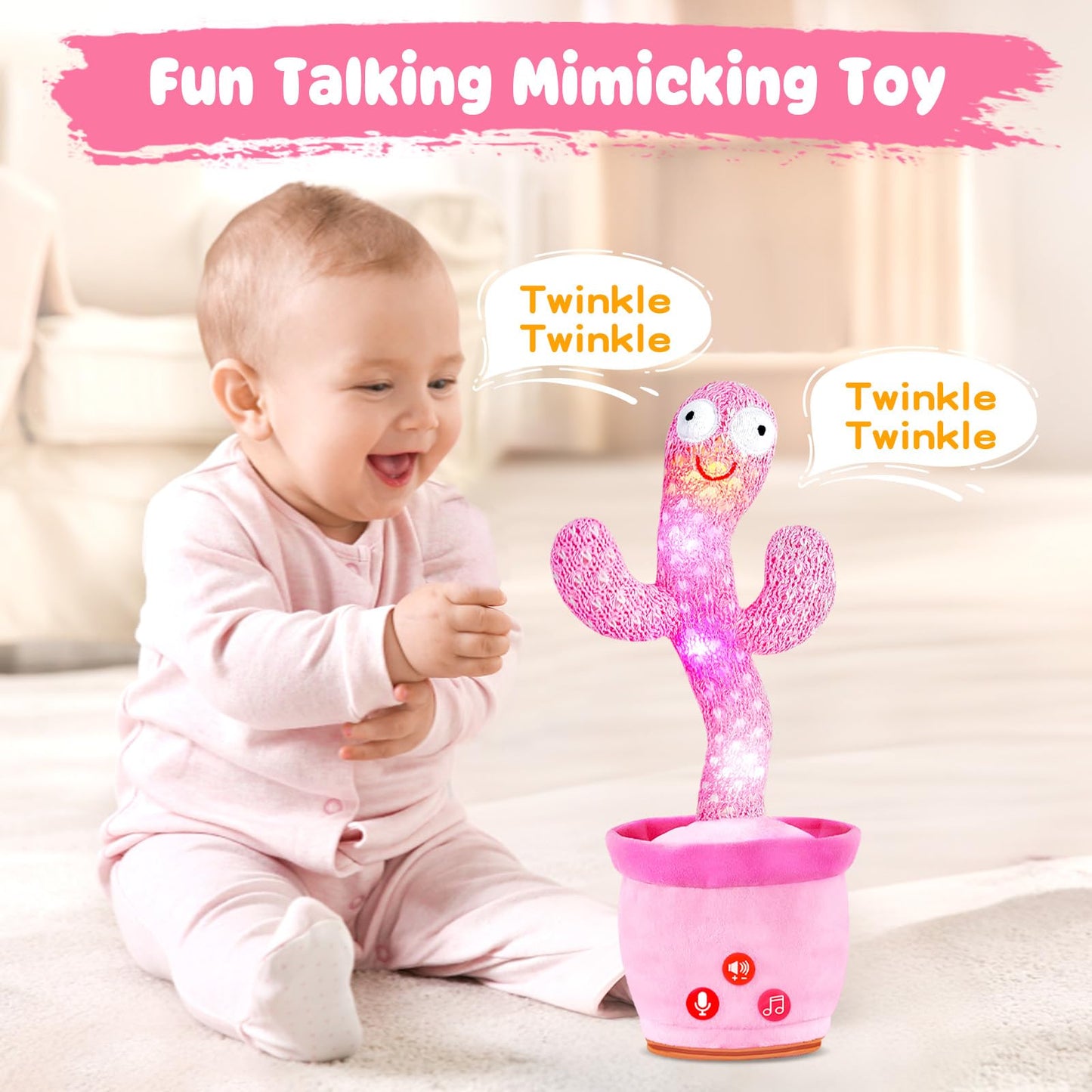 SANJOIN Dancing Talking Cactus Toy for Baby Toddlers, Baby Girl Toys 18 Months+, Adjustable Volume, Mimicking, Recording & Singing. Baby Toys for Girls, Interactive Gifts for 1 Year Old Girl