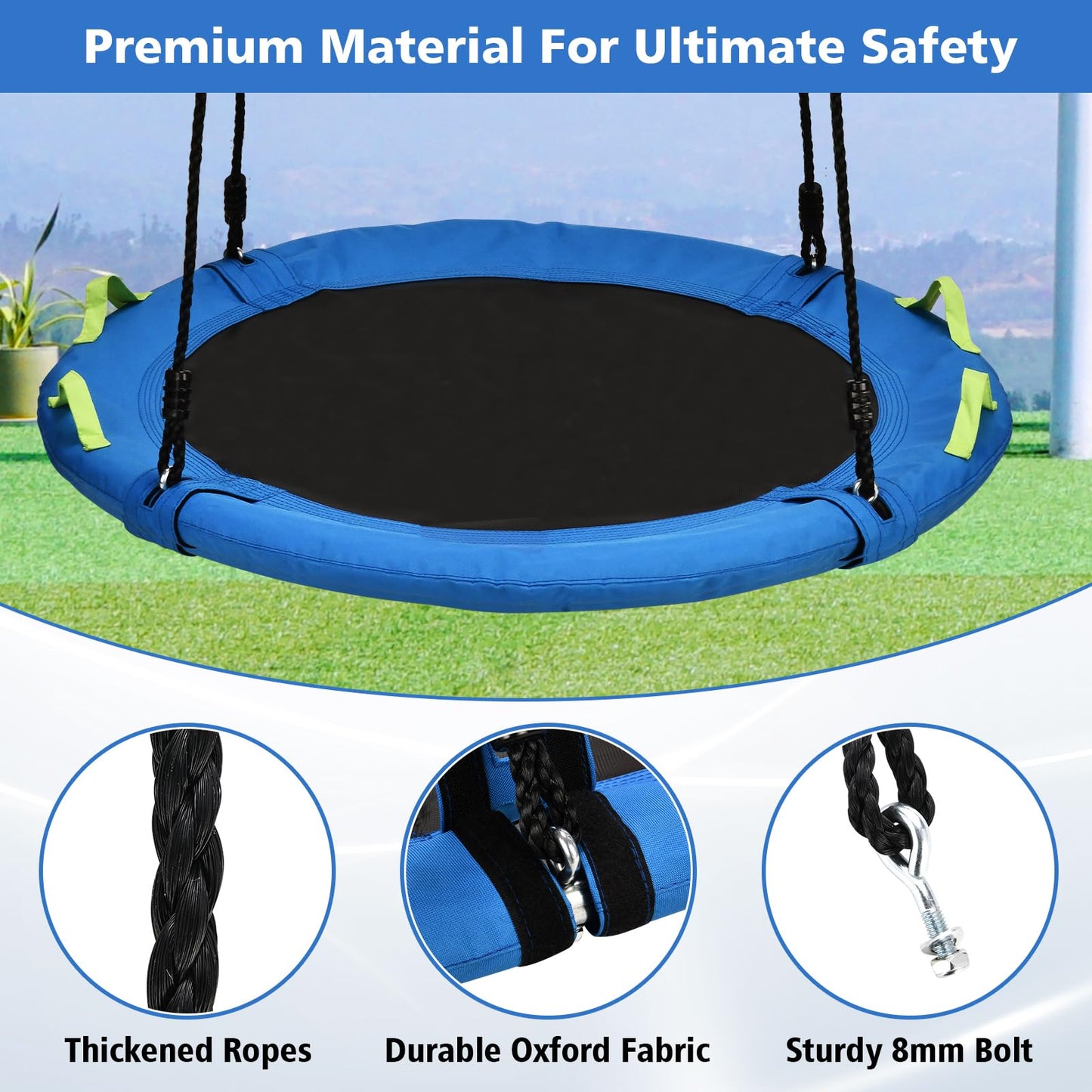 Tree Swing, Saucer Flying Swing 24 Inch for Kids, 900lbs Weight Capacity, with Adjustable Hanging Straps, for Backyard and Outdoor Playground, Gifts for Kids, Blue