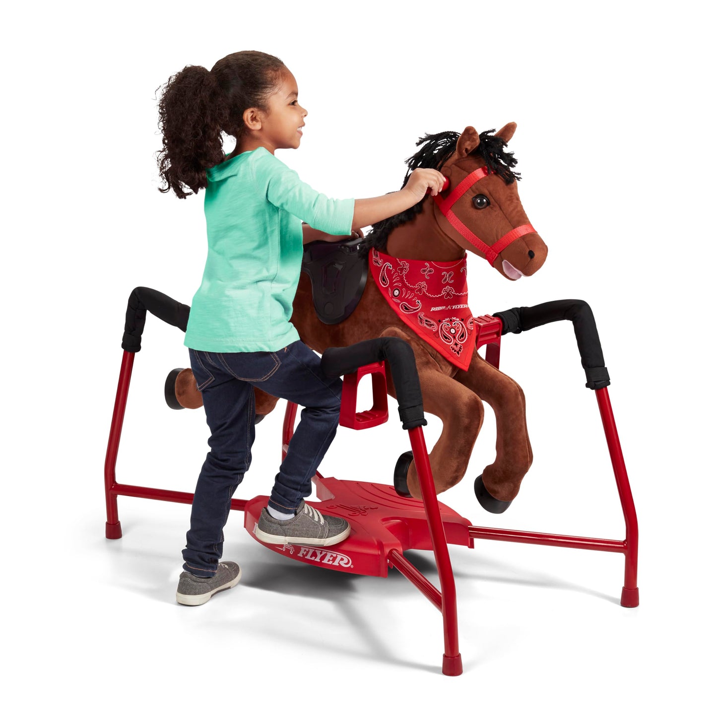 Radio Flyer Chestnut Interactive Riding Horse, For Ages 2-6, Plush Spring Rocking Horse, 3 Riding Levels, EZ Climb Step, Safety Straps, Spring Covers, Accessories, 60 lb Capacity, Toddler Ride On Toys