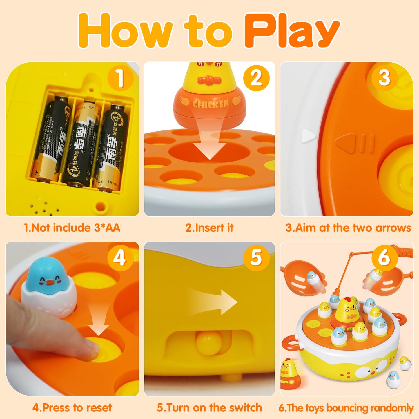 FortiTrust 4 in 1 Toys for Ages 5-7, Bounce and Catch Chicken Games, Rotating Board Games for Kids 4-6, Fishing Game Magnetic,Toddler Toys Bowling, Family Games for Kids and Adults