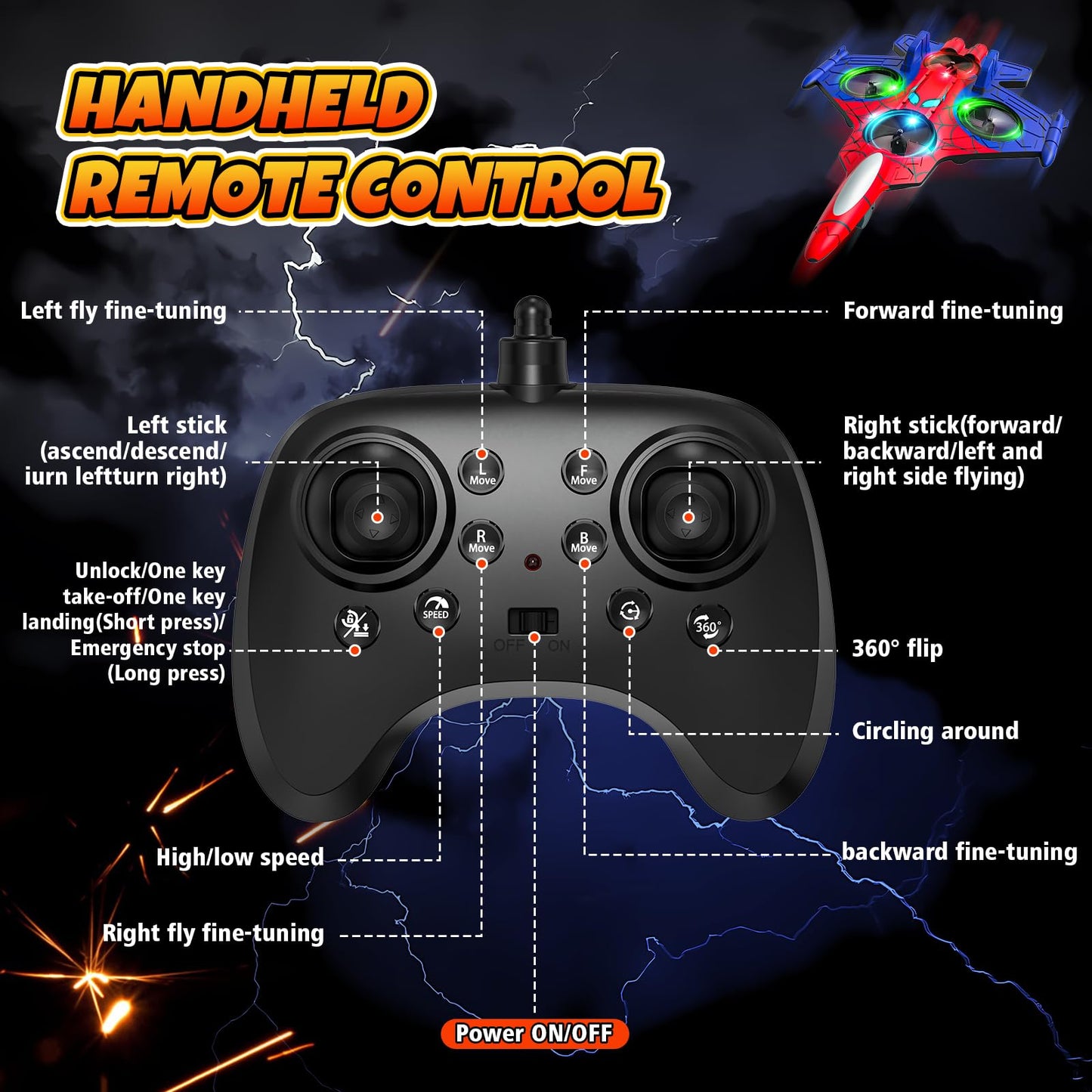 Foam Remote Control Airplanes for Kids Age 8 9 10 11 12 +, Spider Mini Drone for Kids, RC Airplane Fighter Jet with Light, 360°Flip Fighter Jet Toys, Stunt Roll, Airplane Toy Gifts for Boys Ages 8+