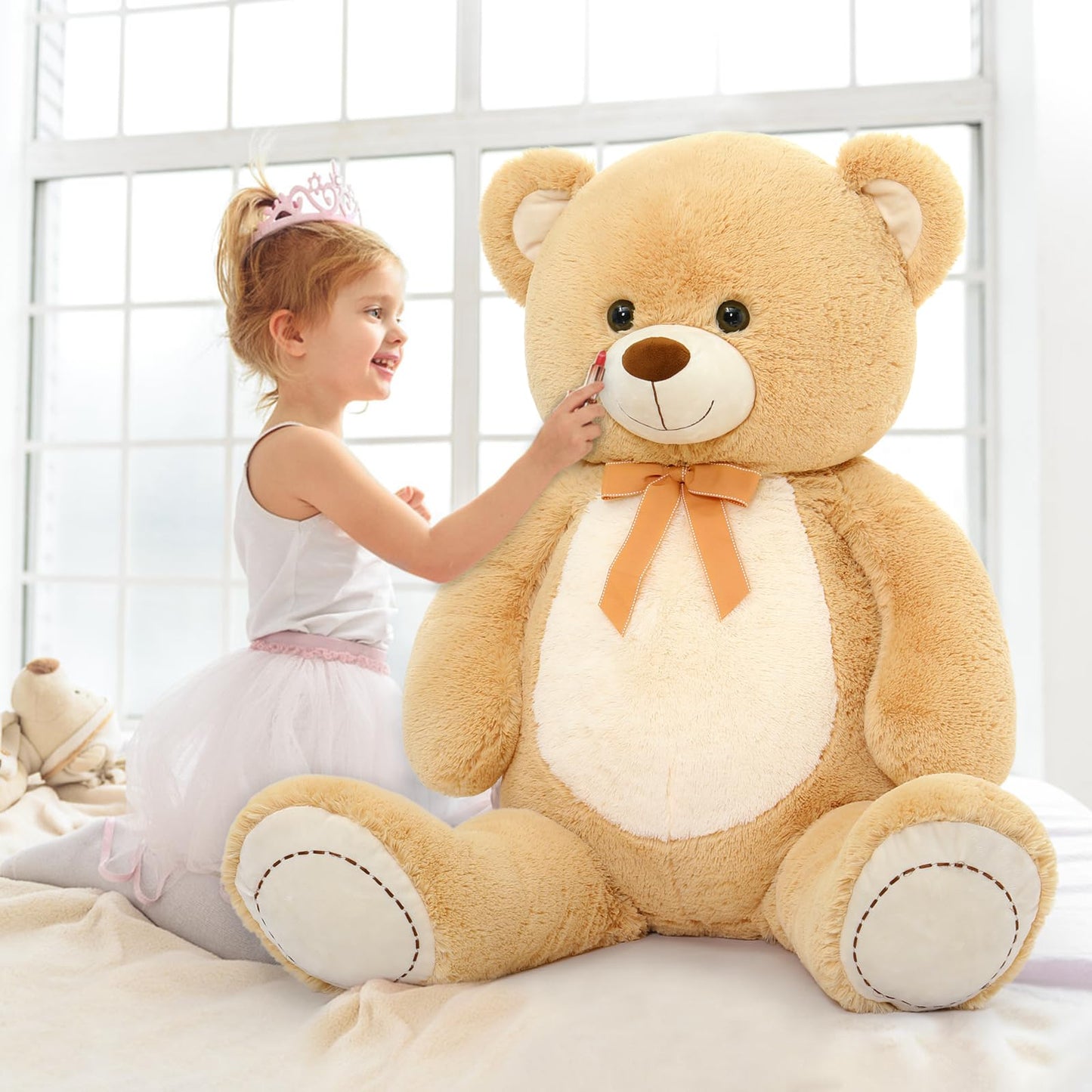 MorisMos Giant Teddy Bear Stuffed Animal 4 Feet,51 in Large Bear Gift for Girlfriend Boyfriend Wife Mom Fiancée, Big Plush Toy for Kid Birthday Christmas Baby Shower Decor,Tan