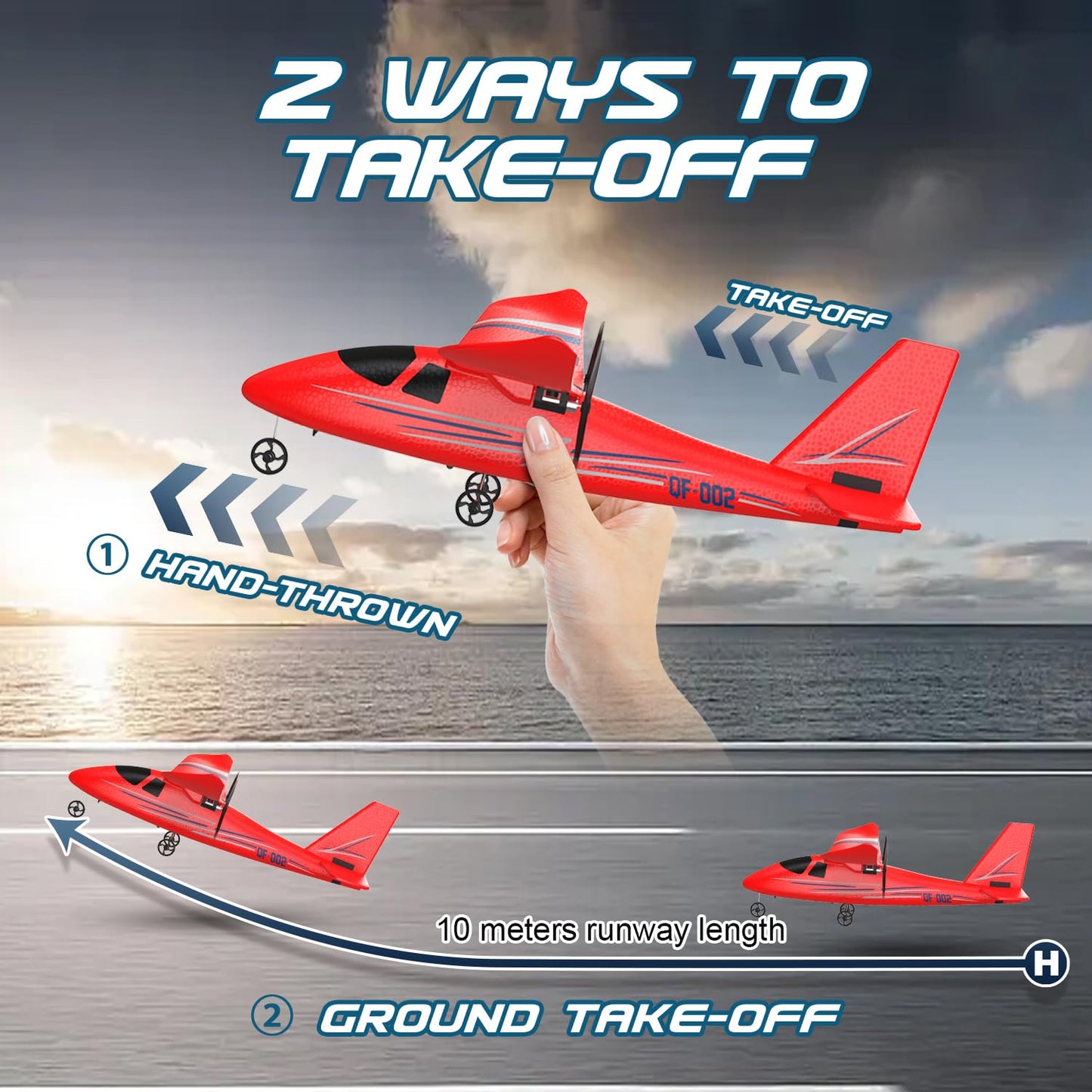 HRZPACT RC Airplane, 2.4GHZ Remote Control Airplane 2CH RC Plane, Hobby RC Airplanes Toy W/ 3 Batteries & Gyro Stabilizer, Easy to Fly for Beginners Kids Boys Girls Adults (Red)