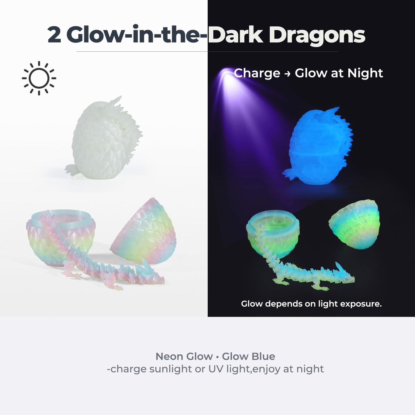 MiniMythos Toys 12 Pack 3D Printed Dragon Eggs with Dragons Inside, Mini Articulated Crystal Dragon Figures, Dragon in Egg Collectible Set, Desk Decor Display, Gift-Ready Box