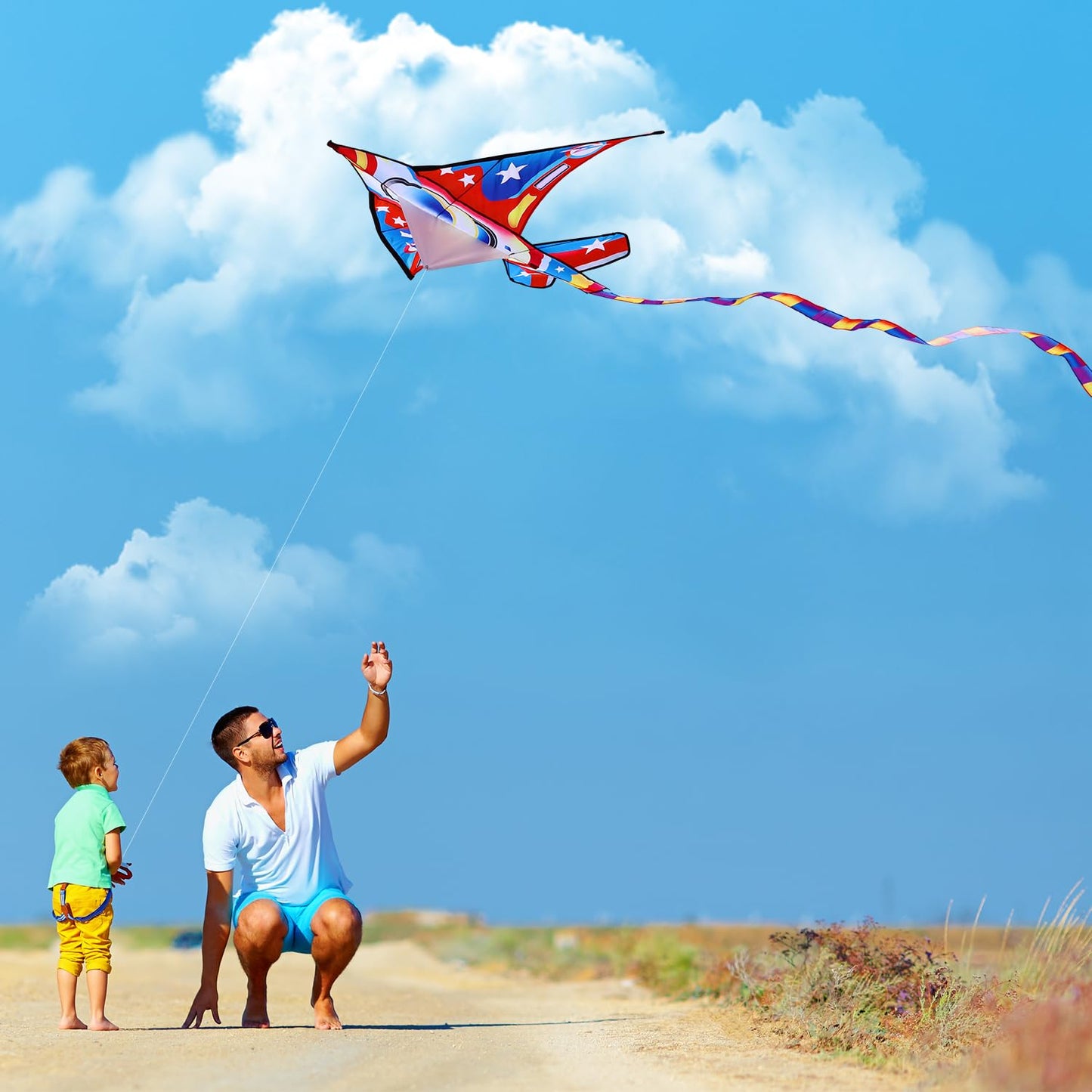 Xida Airplane Kites for Kids and Adults, Easy to Fly Kite, High-Flying, and Durable Outdoor Beach Kite for Boys and Beginners with Long Tail, Jet Kites Ideal for Beach, Park, and Family Fun
