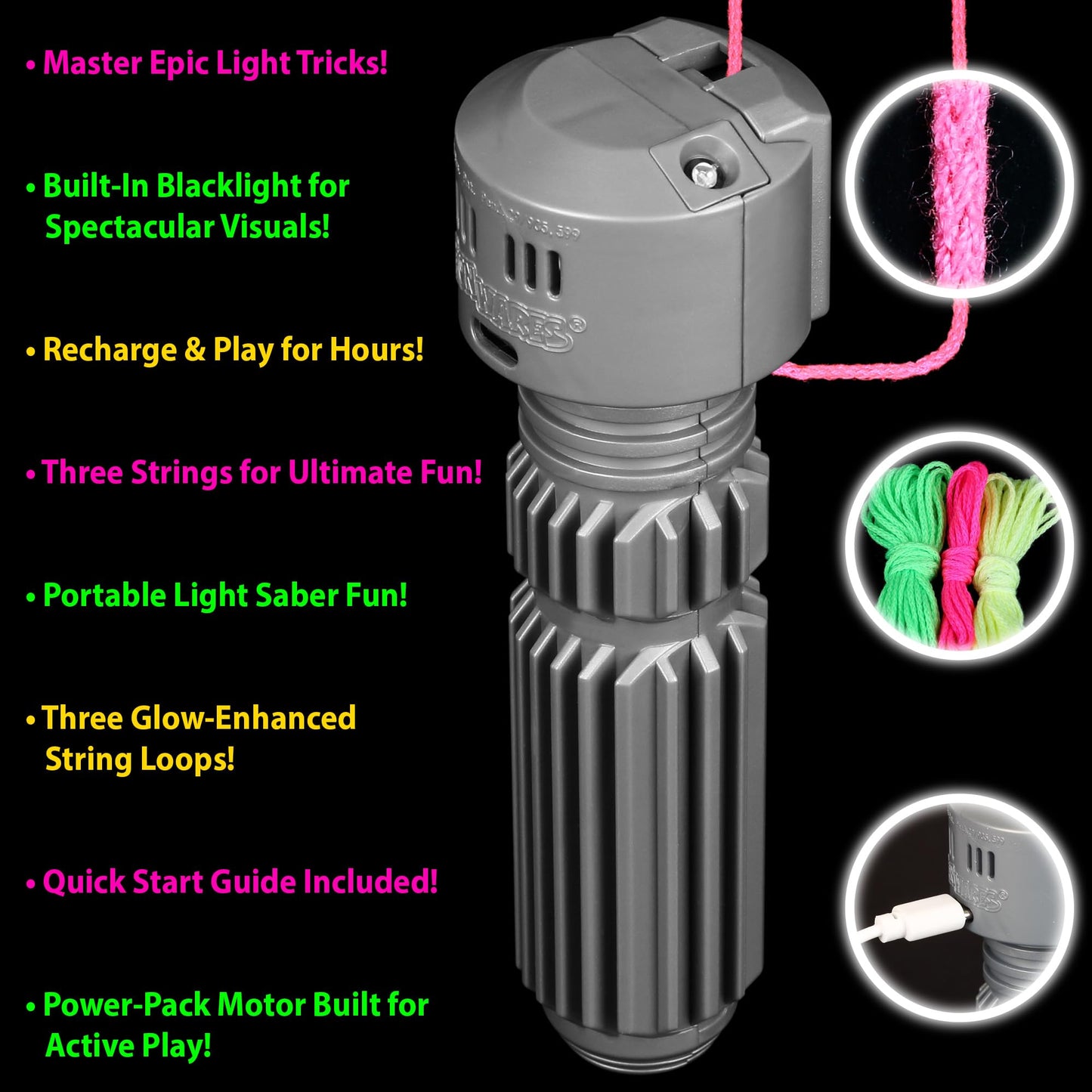 Funwares String Thing - Glowing String Toy with Built-in Blacklight for Stunning Visual Effects - Perfect for Kids, Teens, and Adults - Cool Gadget for Amazing Tricks and Endless Entertainment