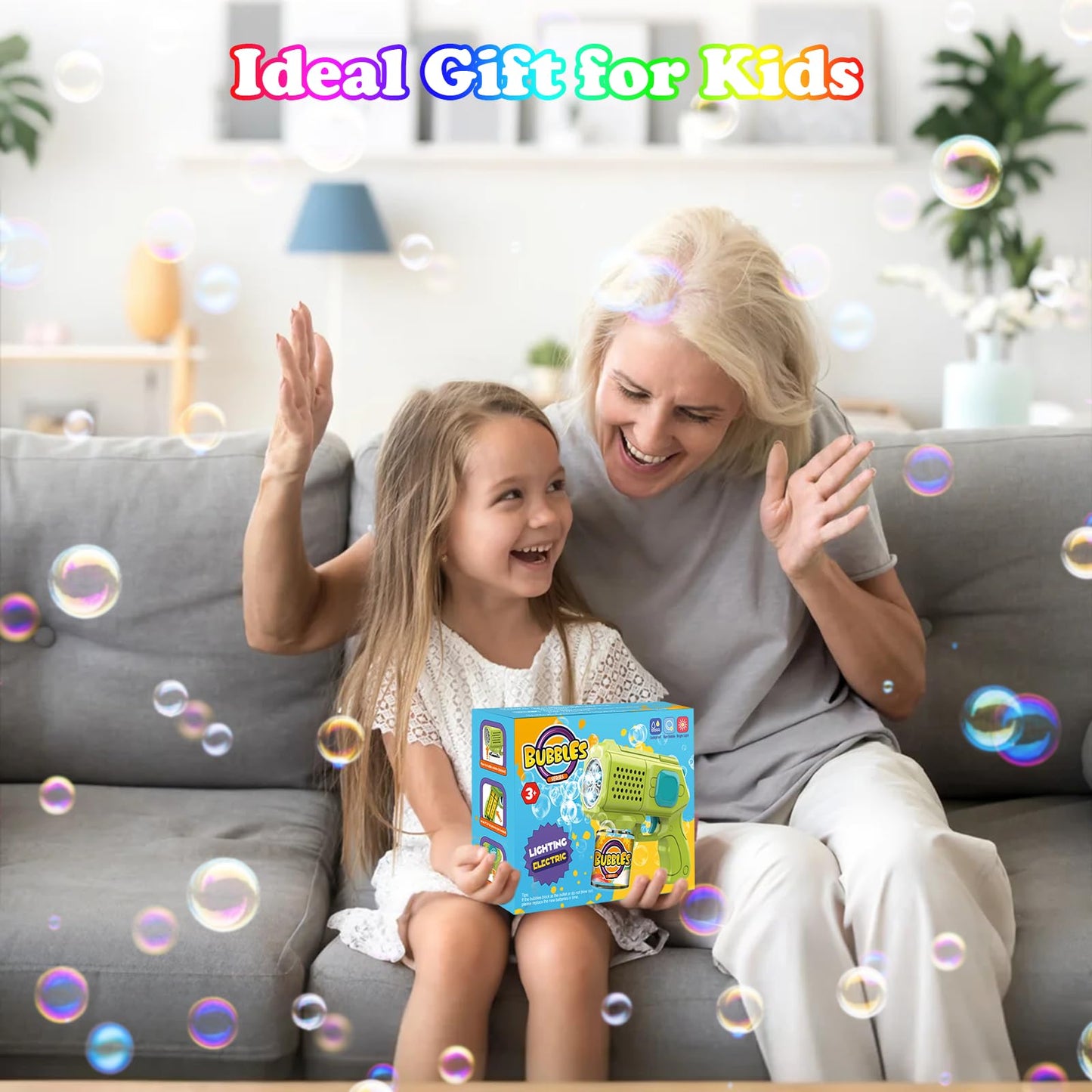 Panamalar 2 Packs Bubble Guns for Kids, Automatic Bubble Machine Gun 10000+ Bubbles/Min, 10 Holes Bubble Maker Toys with Solution/Light for Boys Girls Outdoor Wedding Party, Purple+White