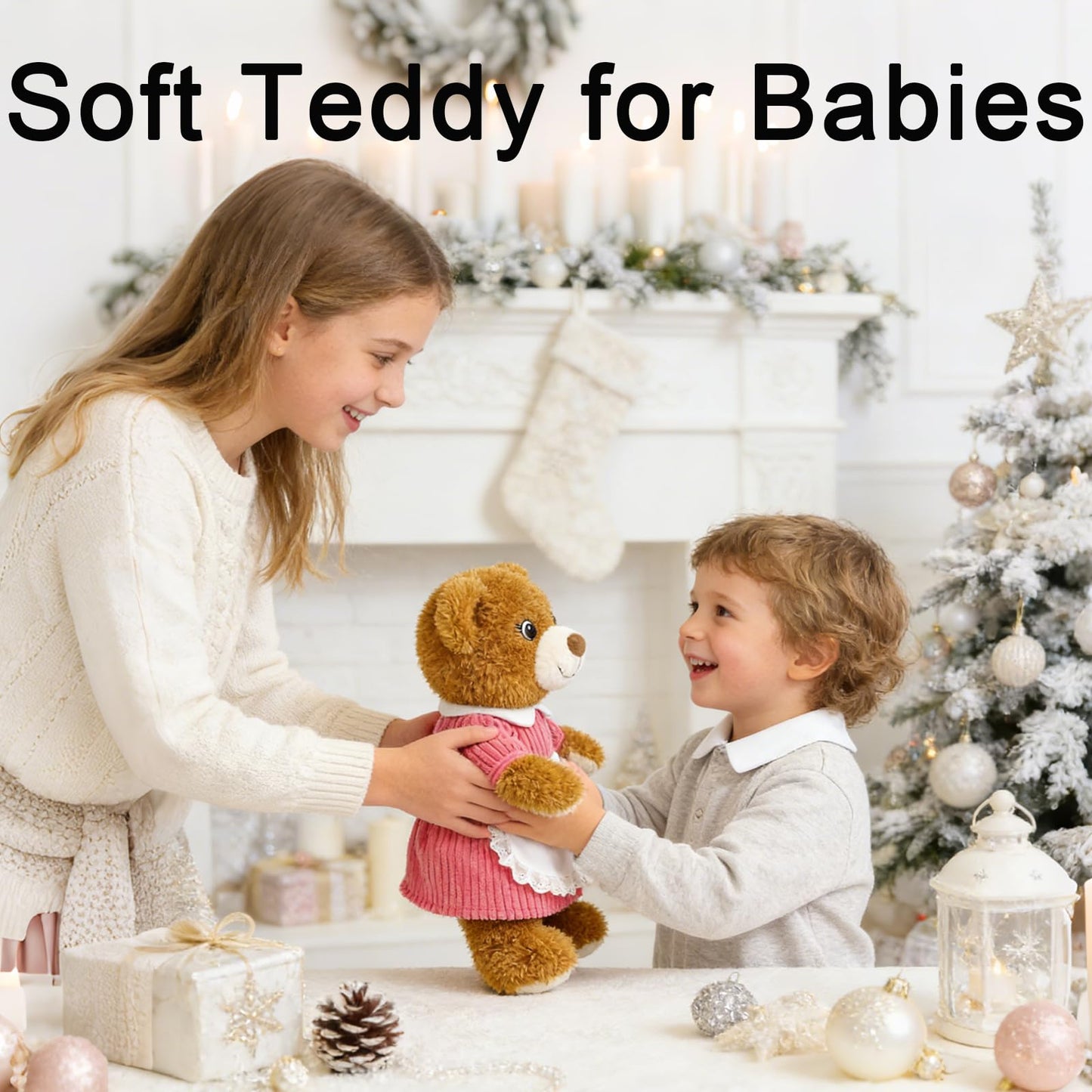 JUSTQUNSEEN 14.5" Cute Teddy Bear Stuffed Animal for Women with Pink Sweater Valentines Bear Plush Doll Gift for Mother Day Mom Wife Kids Boys & Girls Easter Birthday Christmas (Mom)