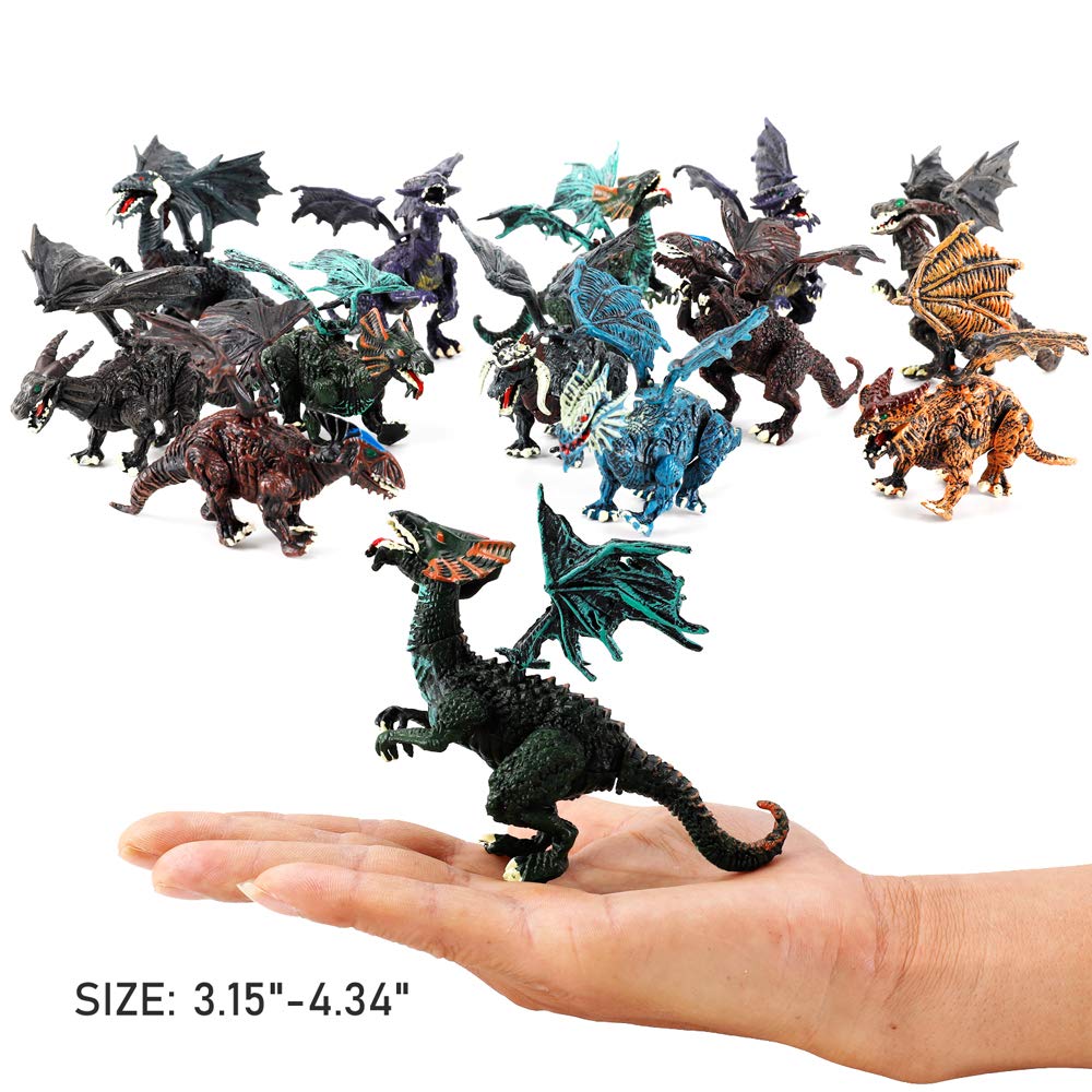 Liberty Imports 12 Pack Deluxe 3D Action Figures Realistic Figurine Puzzles in Jurassic Hatching Eggs - Ideal Kids Toy Party Favors Bulk Supplies (Dragons)