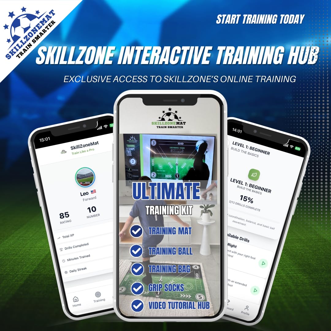 SkillZone Soccer Training Mat – Soccer Dribbling & Footwork Trainer with SkillZone Interactive Training Hub | Soccer Skills & Ball Control Practice for Kids & Teens | Indoor & Outdoor Agility & Coordination Training System (Galaxy Dribble - Match Kit)