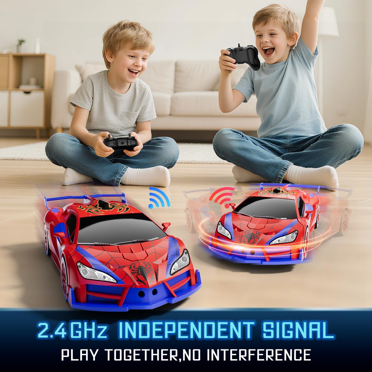 Qumcou Spider Toys for Boys 4-6, Remote Control Car, One-Button Transform Superhero Toys, 2.4Ghz RC Cars, 360° Spin,1:16 Scale, Shinning Red and Blue Light, Birthday Gifts for Boys, Boy Toys Age 6-8