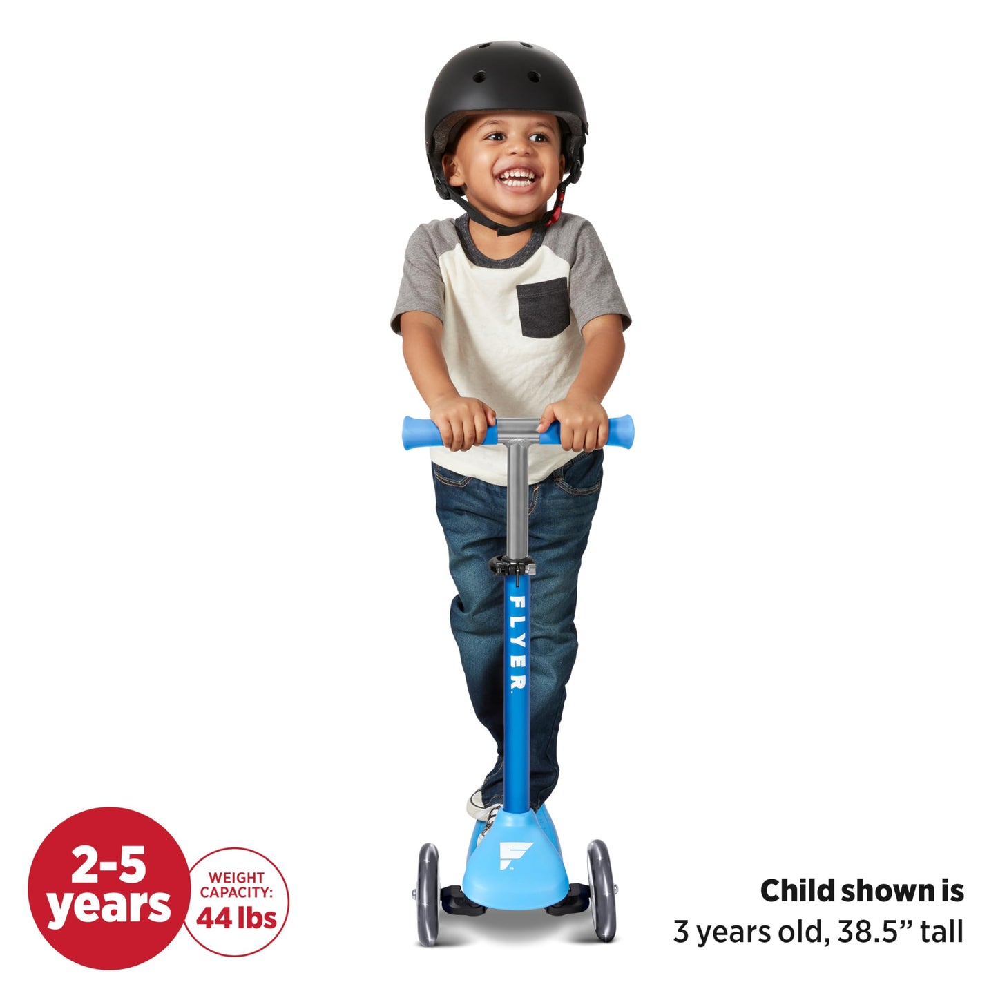 Radio Flyer Glider Jr. Scooter with Light Up Wheels, Blue, for Kids 2-5 Years Old, Lean-to-Steer, Adjustable Handlebar, Rear Foot Brake, Smooth Bearings, Comfort Grips, 3 Wheel Scooter for Kids