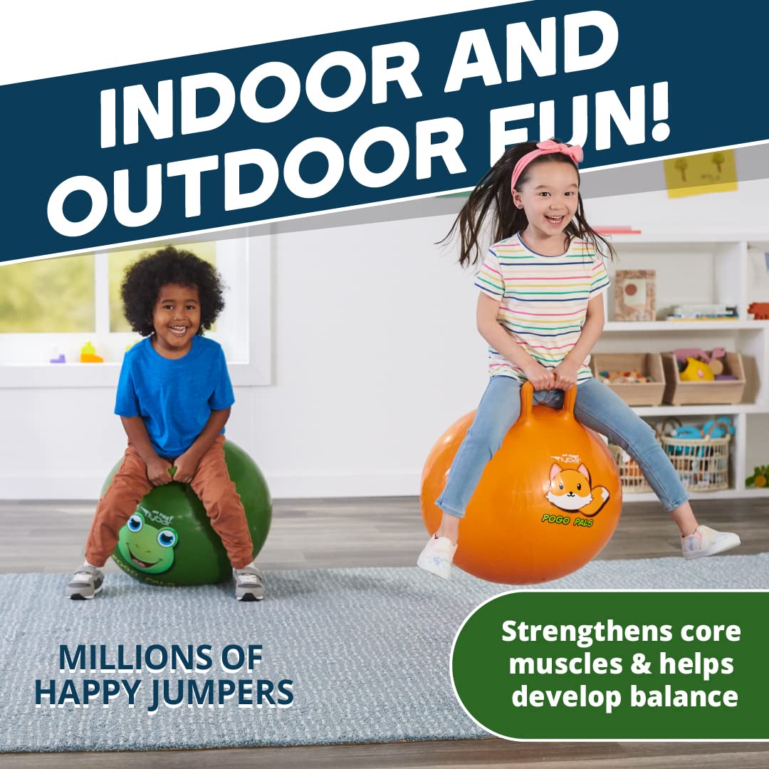 Flybar Hopper Ball for Kids, Inflatable Bouncy Ride-On Ball w/ Handle for Indoor & Outdoor Active Play, Includes Pump, Jump Ball Toy for Boys & Girls, Supports Up to 185 lbs, Ages 6+, 22-Inch, Medium