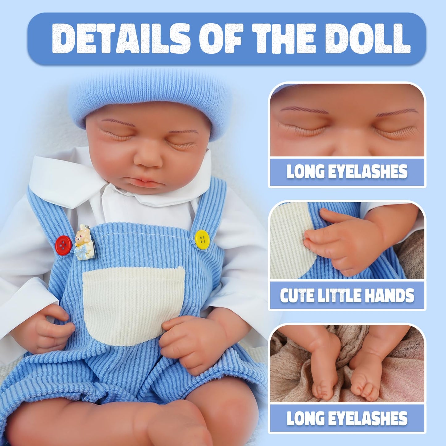 MEIVCOS 18.9 in Full Silicone Reborn Baby Dolls, 1:1 Lifelike Newborn Dolls Non Vinyl Realistic Reborn Toddler Dolls Boy Washable Sleeping Doll