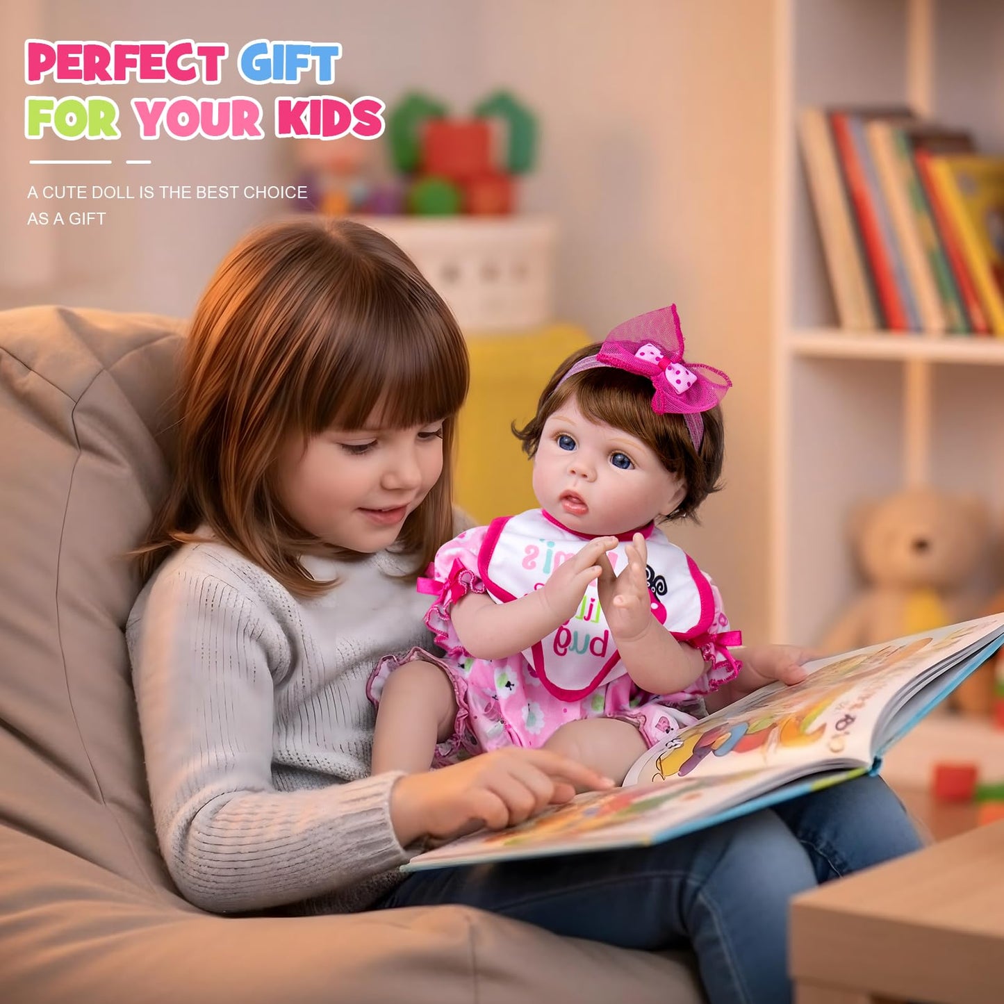 Aori Lifelike Reborn Baby Dolls - 22" Realistic Weighted Cloth Body Baby Girl with 3/4 Soft Vinyl Limbs, Newborn Toddler Doll for Kids Ages 3+ Years