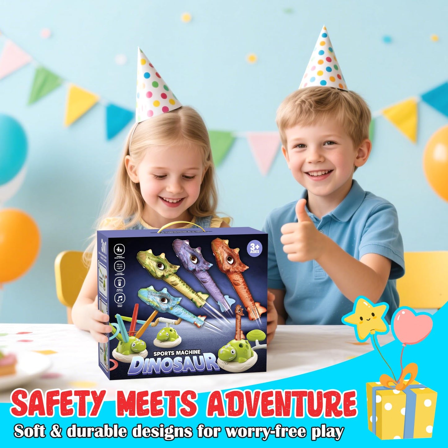 Dinosaur Rocket Launcher for Kids - 3 in 1 Outdoor Toys for Kids Ages 4-8: Stomp Rockets, Musical Jumping & Ring Toss Games with Remote Control - Outside Toys for 3-8 Year Old Boys Girls Birthday Gift
