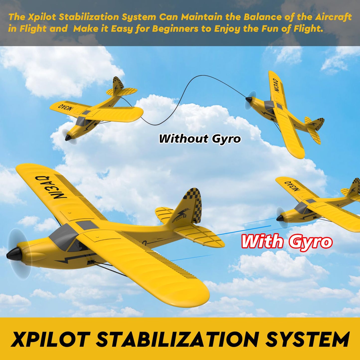 28℃ RC Plane 3 Channel Remote Control Airplane Trainer Sport Cub S2 with Propeller Saver&Xpilot Stabilization System,One-Key U-Turn Easy to Fly for Beginners, Kids, Adults, Yellow (761-14 RTF)