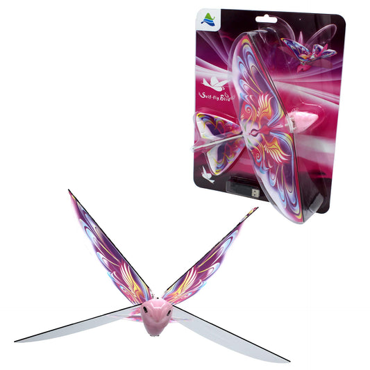 Self Flying eBird Pink Butterfly - Electronic Flying Bird Drone Toy. Adjust The Rudder to Make The Flapping Wings Bird Fly Forward and Back to You. 3 Flying Models! No Remote Control Needed